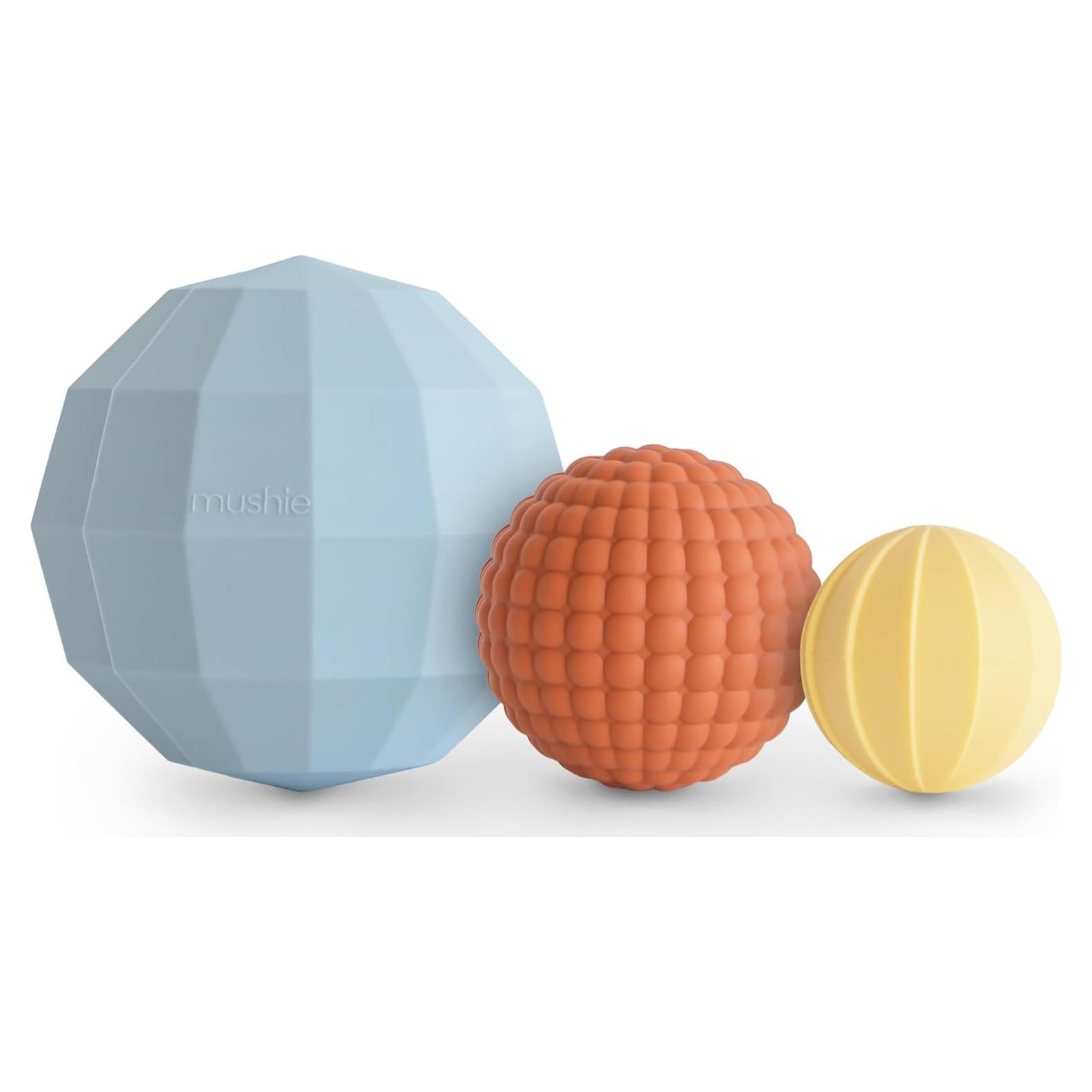 Juguete Sensorial Esferas Anidadas Mushie Azul Polvo - 3 Piezas