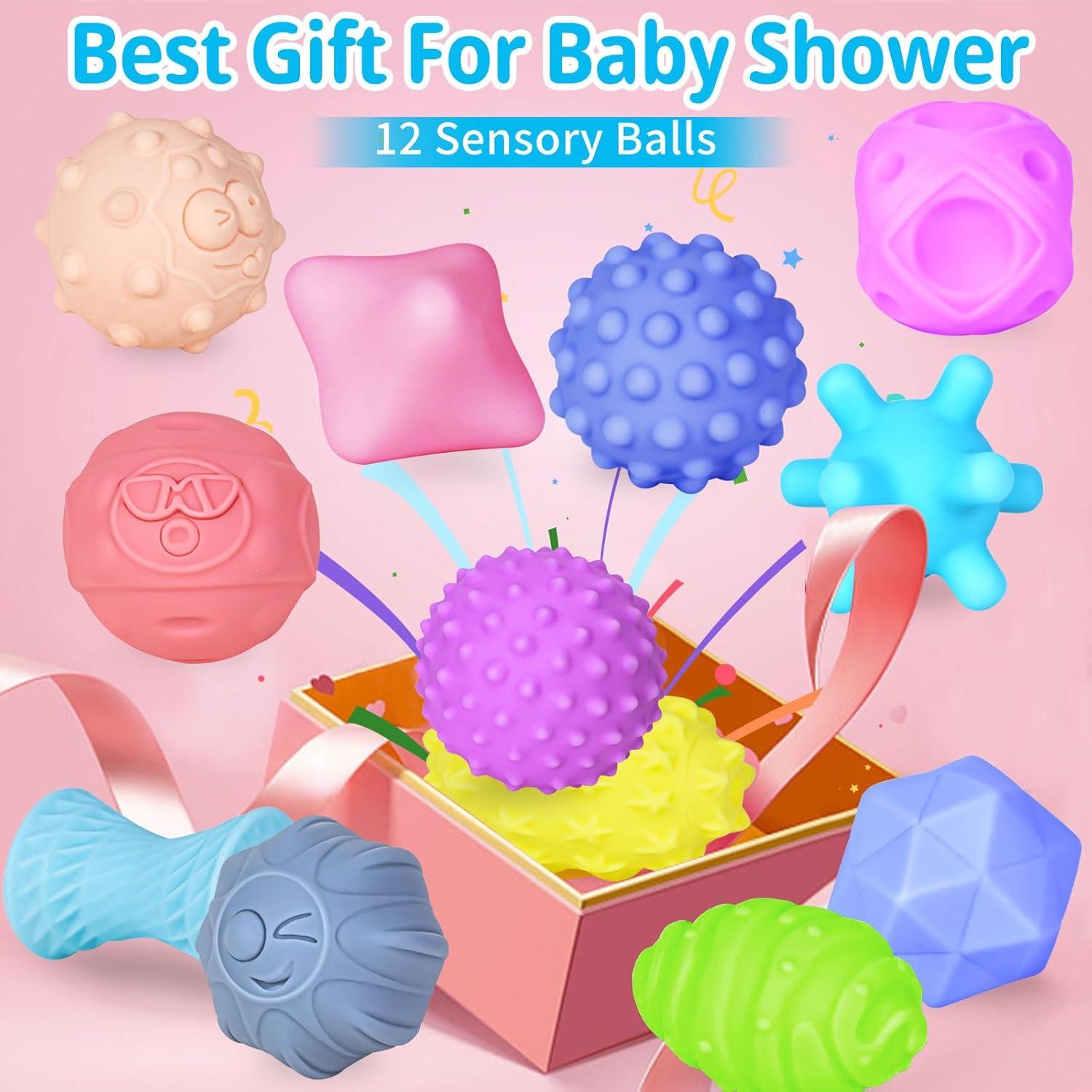 Set de 12 Pelotas Sensoriales Multicolores Ynanimery para Bebés