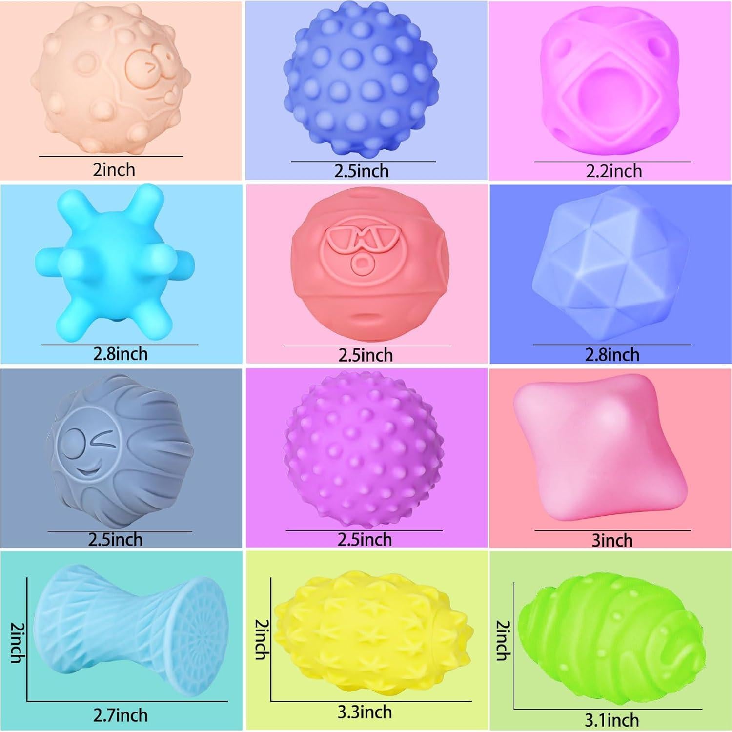 Set de 12 Pelotas Sensoriales Multicolores Ynanimery para Bebés