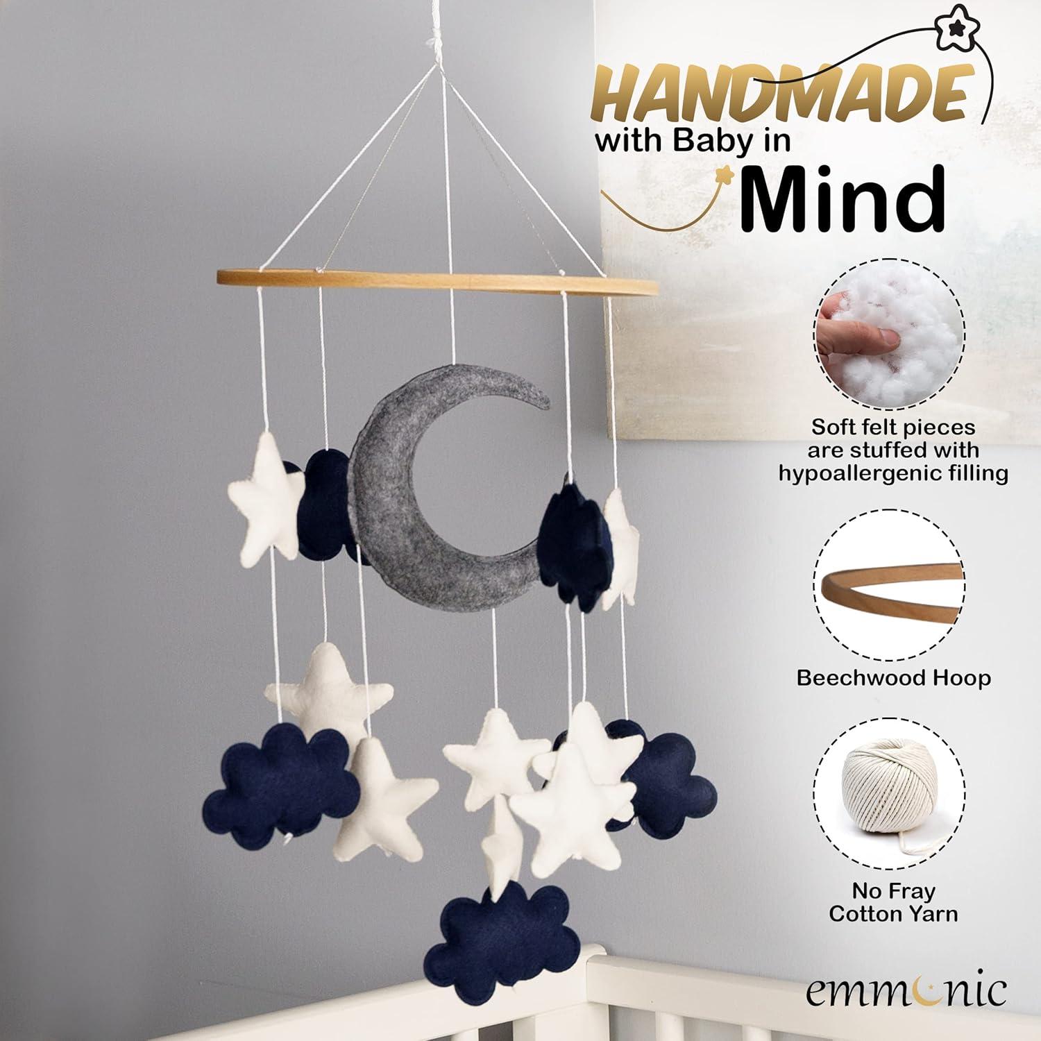 Móvil de Cuna Hecho a Mano EmmnNic - Luna Azul y Estrellas
