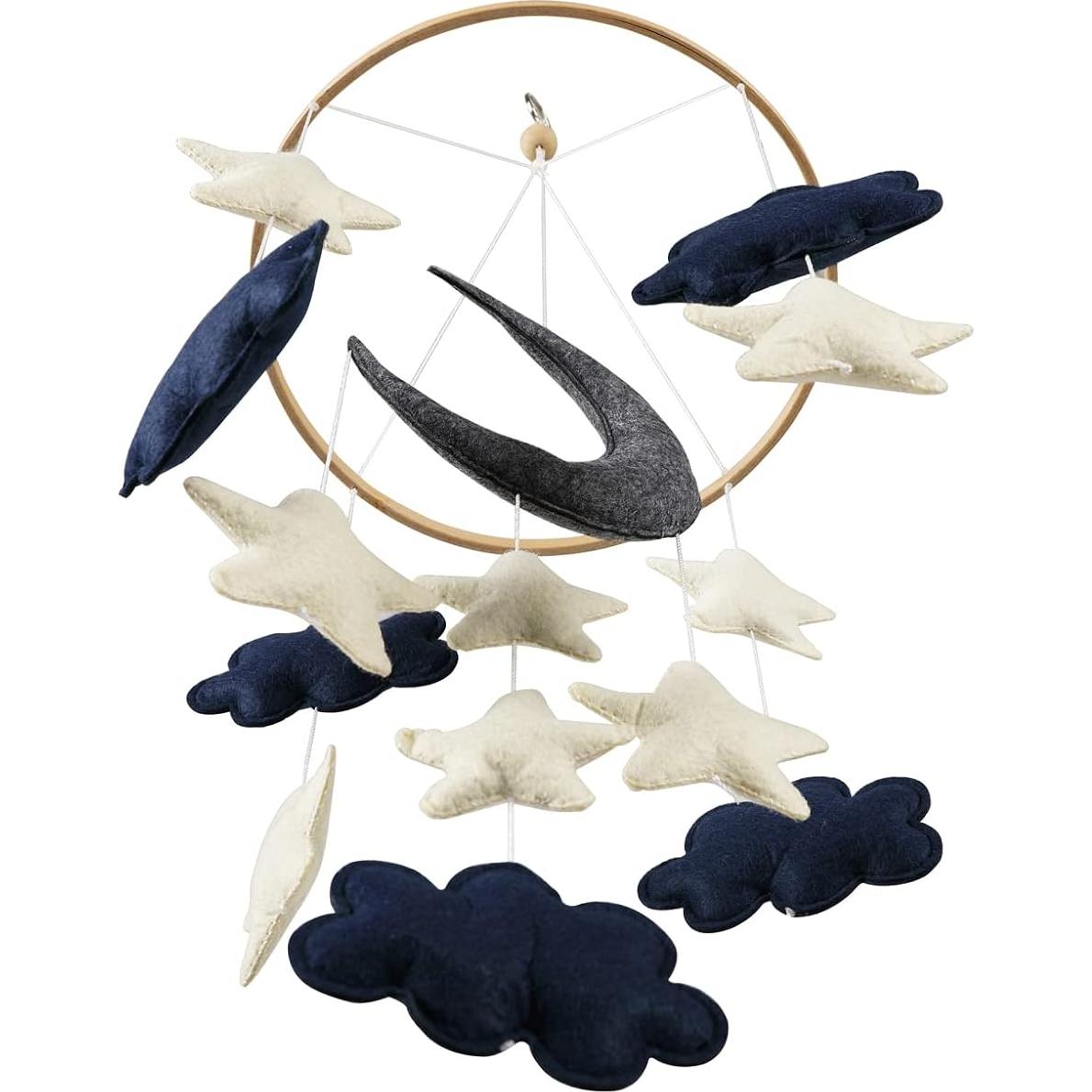 Móvil de Cuna Hecho a Mano EmmnNic - Luna Azul y Estrellas