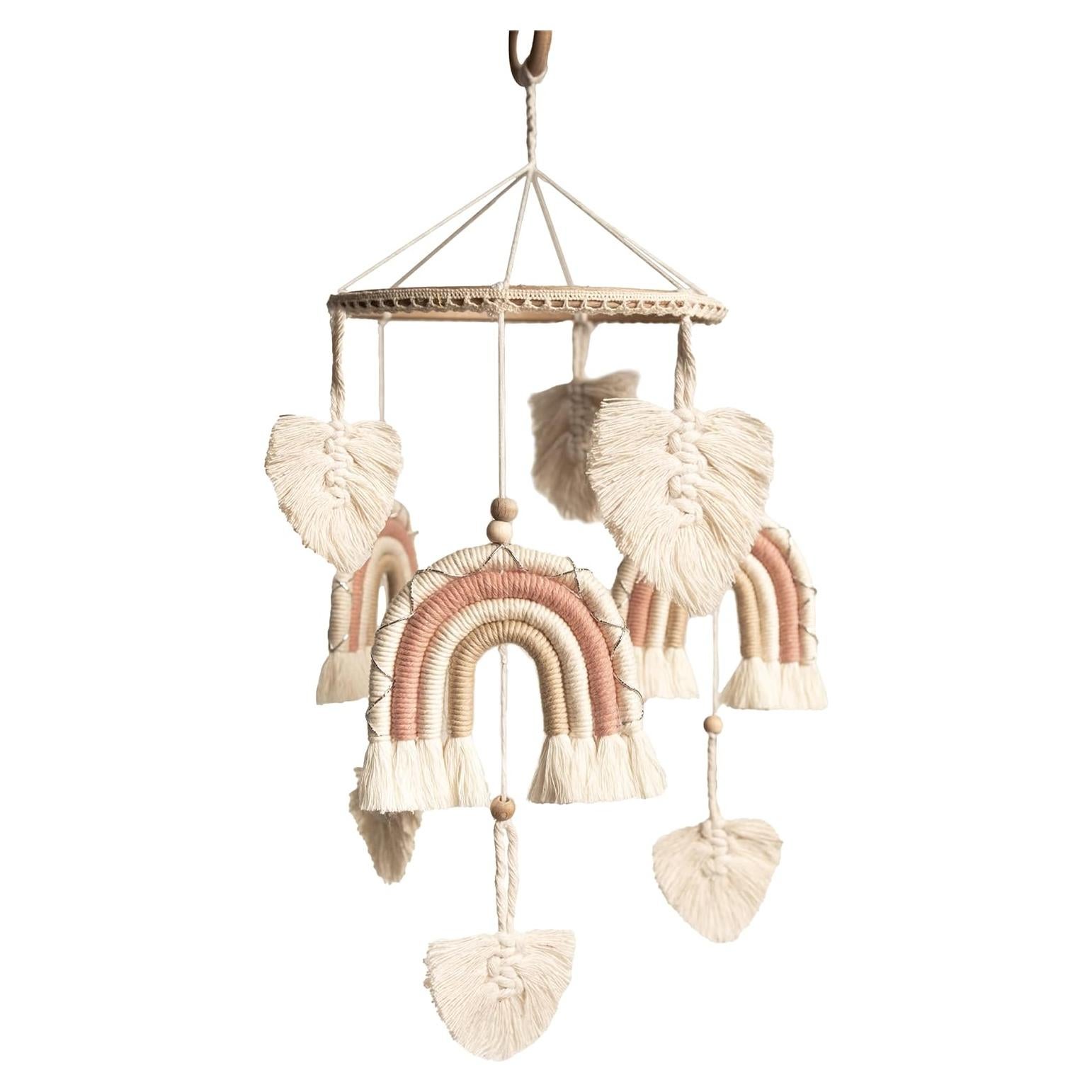 Móvil de Cuna Boho Elyese Rosa Hecho a Mano Ecológico