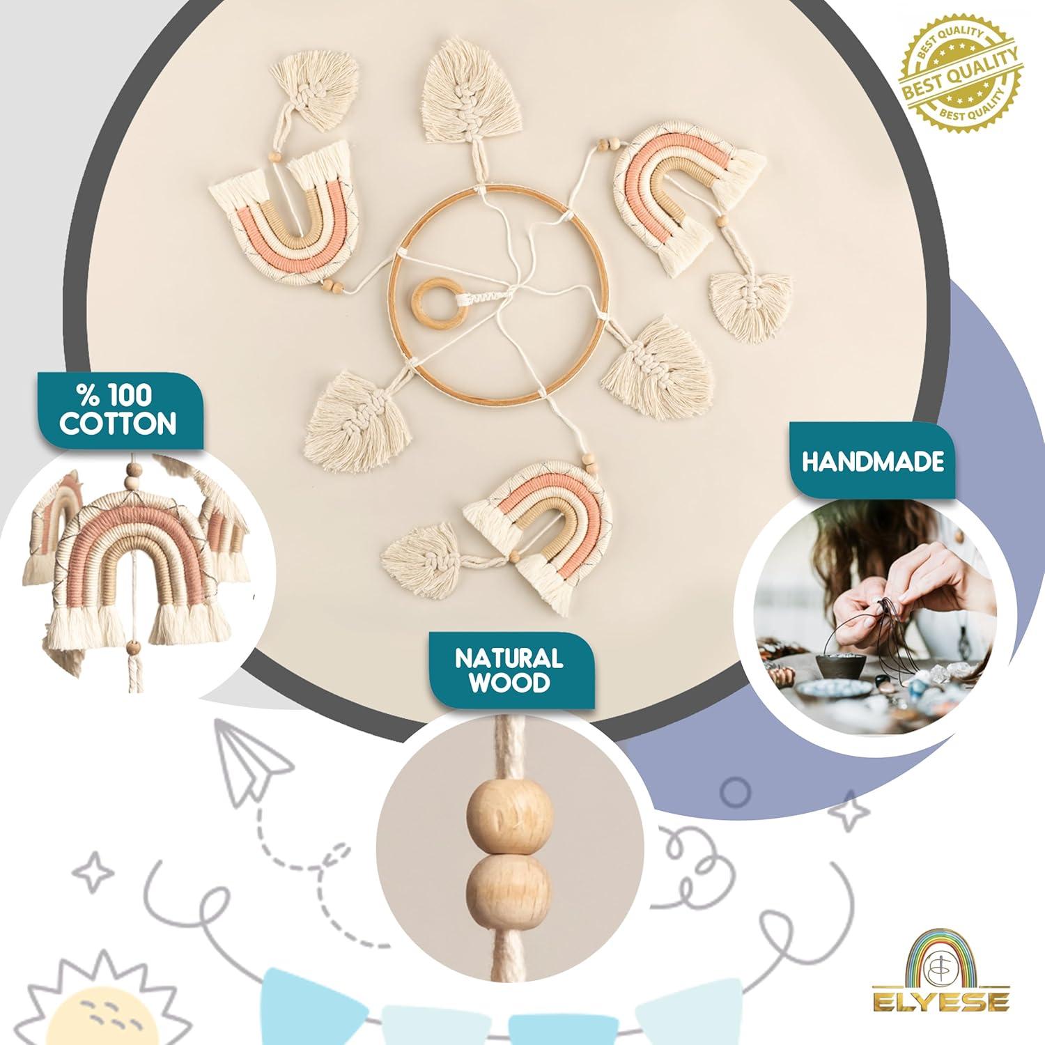 Móvil de Cuna Boho Elyese Rosa Hecho a Mano Ecológico