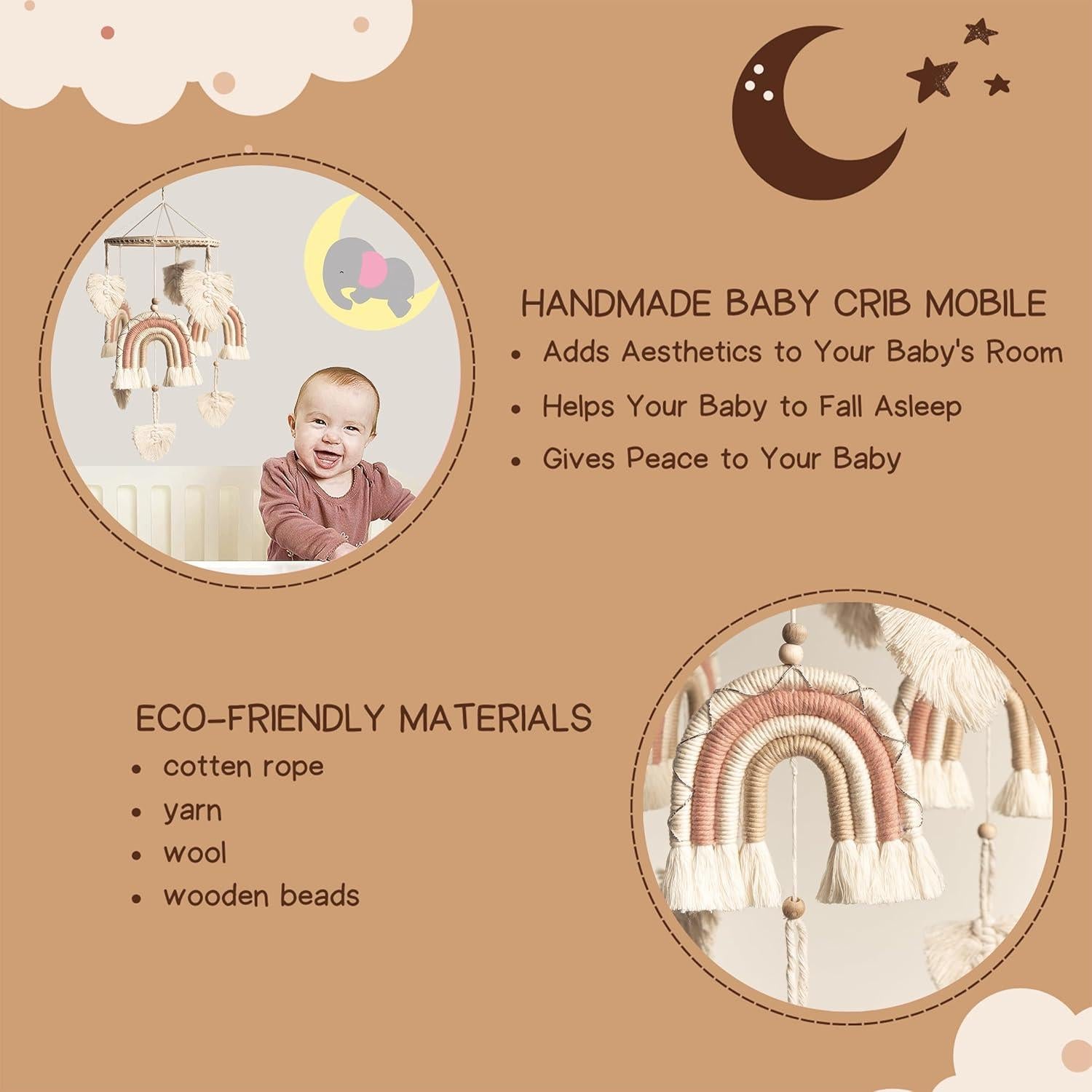 Móvil de Cuna Boho Elyese Rosa Hecho a Mano Ecológico