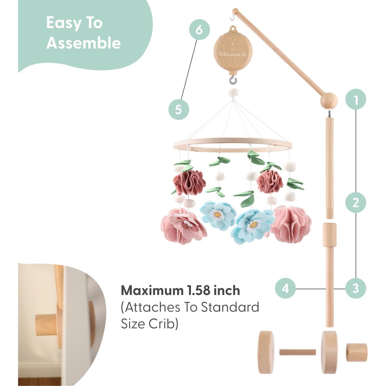 Móvil de Cuna Musical The Peanutshell - 12 Canciones, Madera