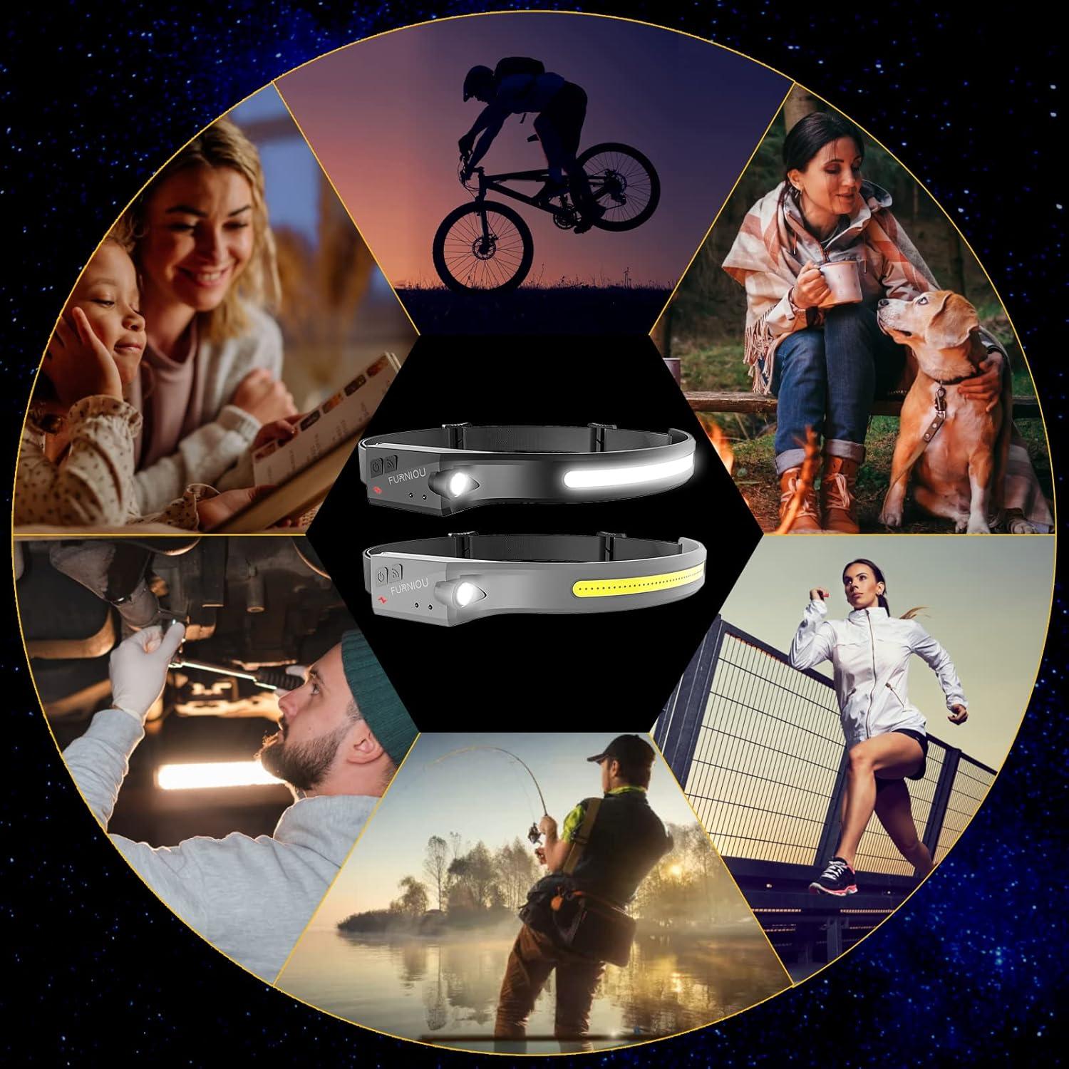 Linterna Frontal LED FURNIOU 350 Lúmenes 6 Modos Multicolor