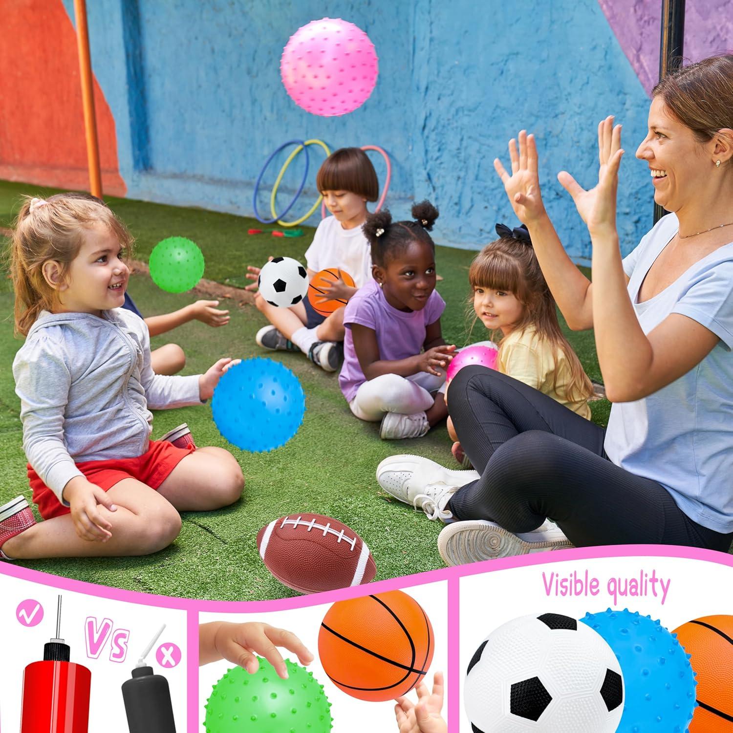 Set de 6 Pelotas para Niños Ladwon - Fútbol, Baloncesto, Rugby