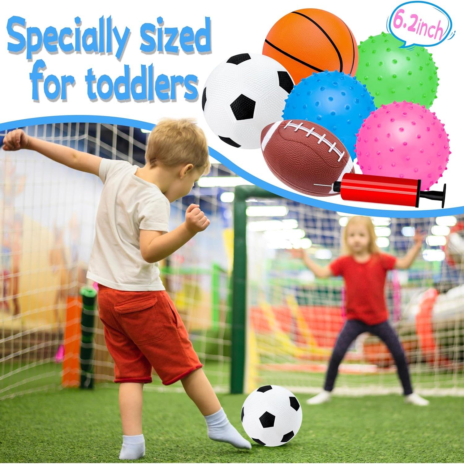 Set de 6 Pelotas para Niños Ladwon - Fútbol, Baloncesto, Rugby