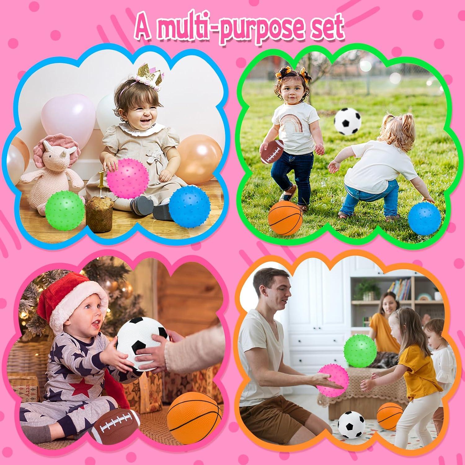 Set de 6 Pelotas para Niños Ladwon - Fútbol, Baloncesto, Rugby