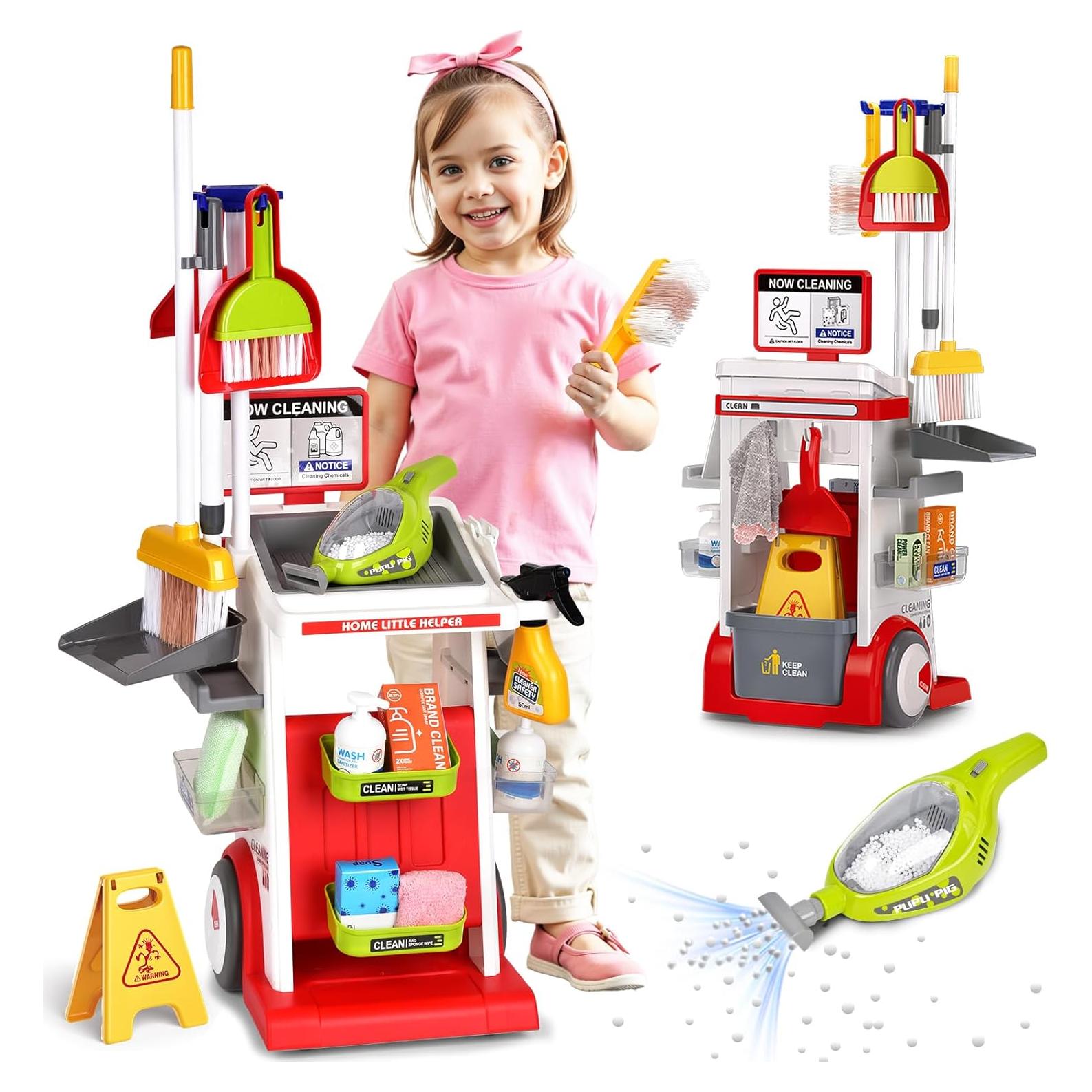 Juego de Carrito de Limpieza Pupu Pig para Niños - Rojo