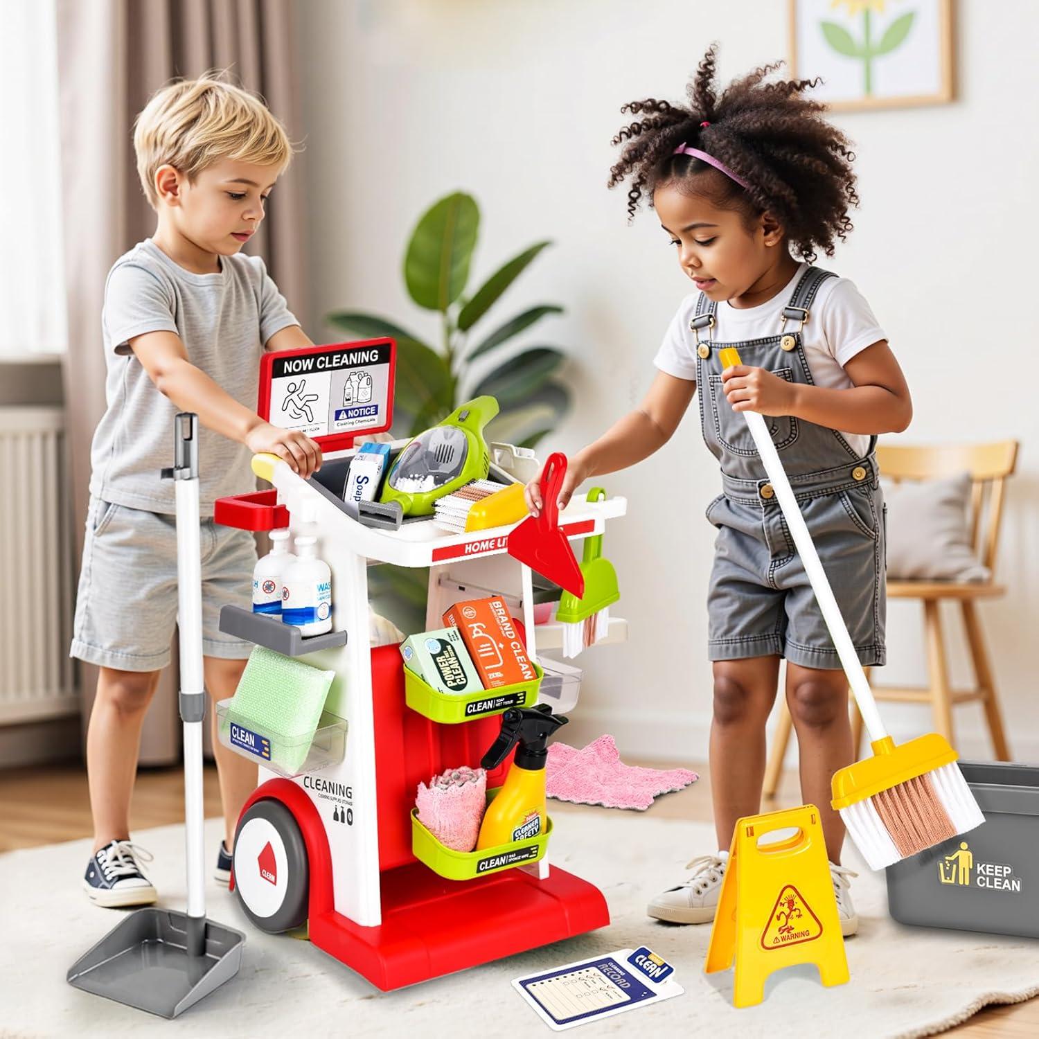 Juego de Carrito de Limpieza Pupu Pig para Niños - Rojo