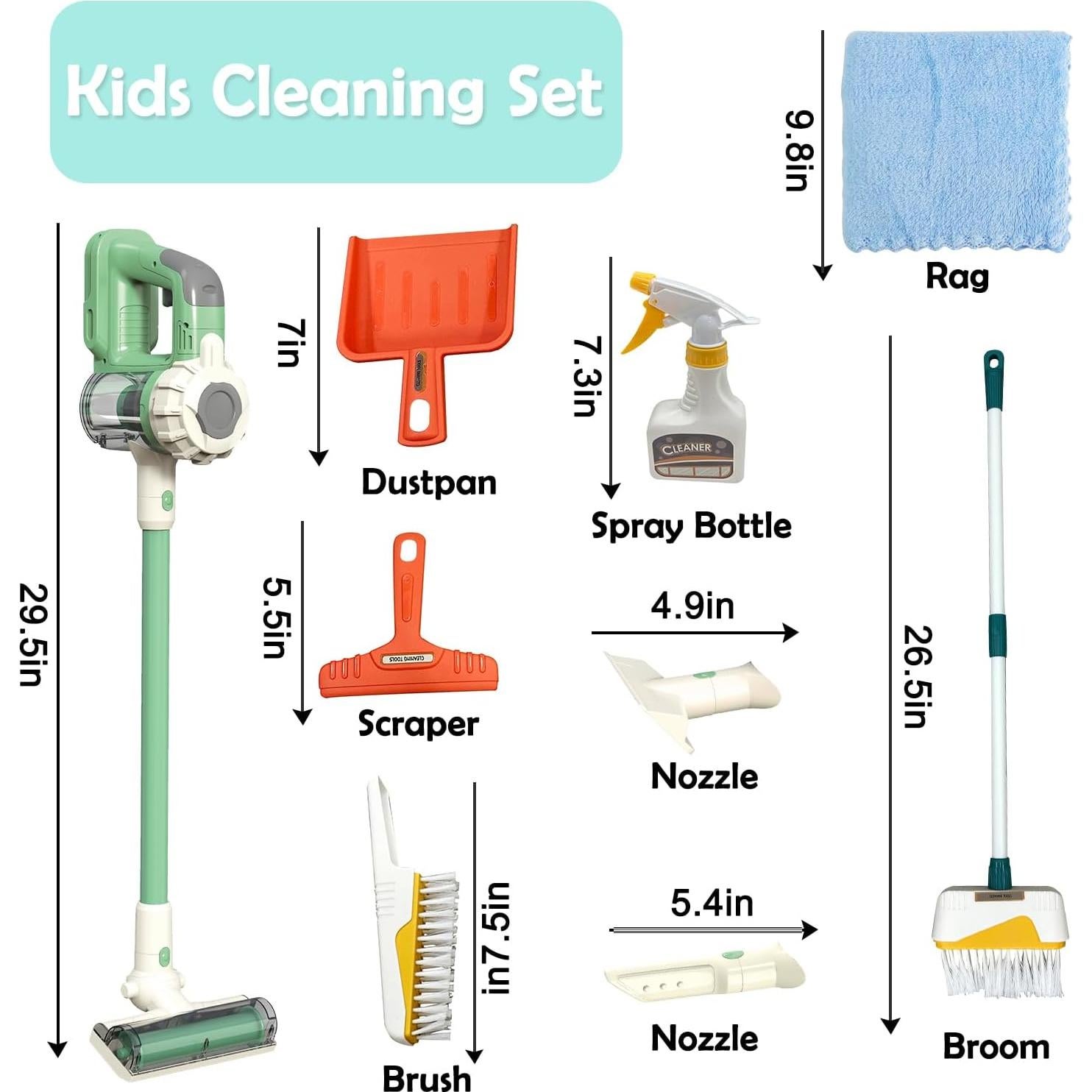 Aspiradora de Juguete BAYMI 950 Verde Set de Limpieza 9 Piezas