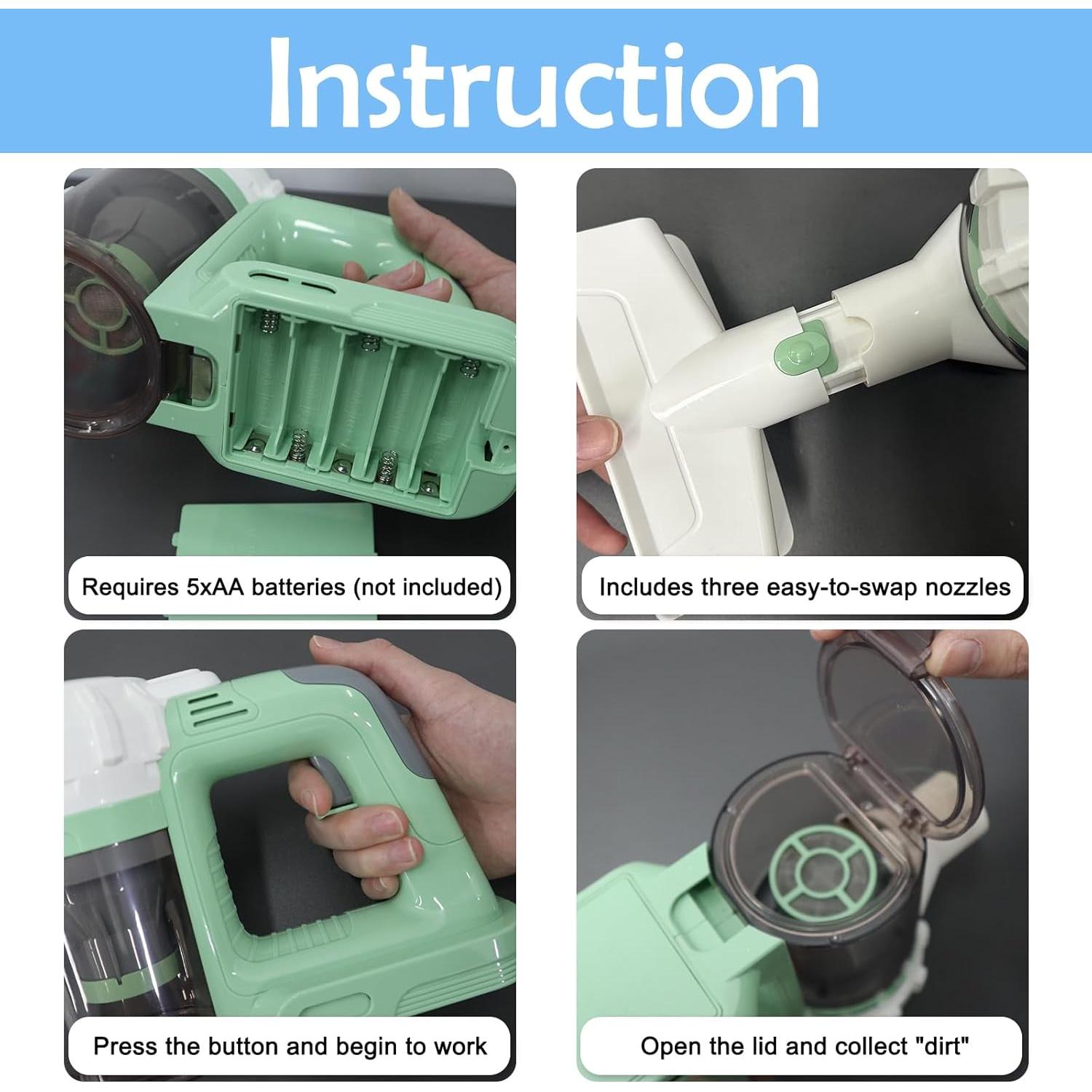 Aspiradora de Juguete BAYMI 950 Verde Set de Limpieza 9 Piezas