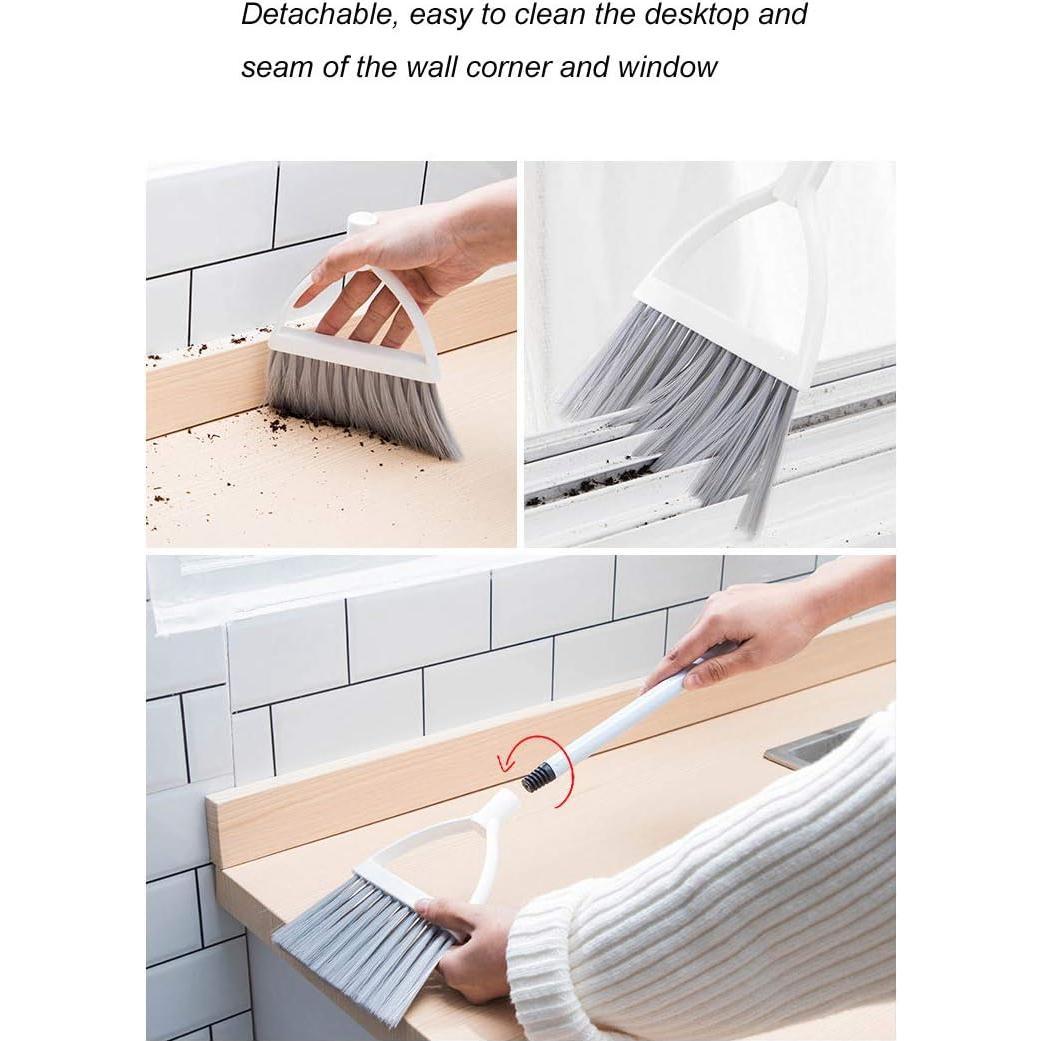 Mini Escoba y Recogedor QIDIWIN para Niños Blanco y Gris