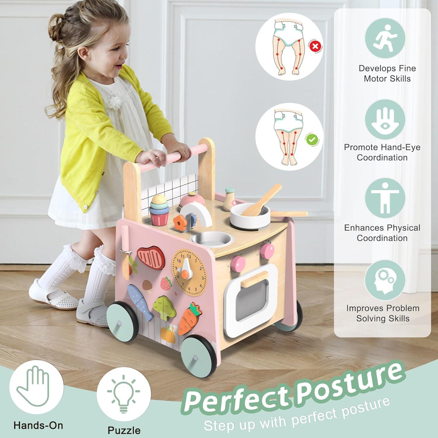 Andador de Madera 9-en-1 Wiqins con Juguetes Sensoriales