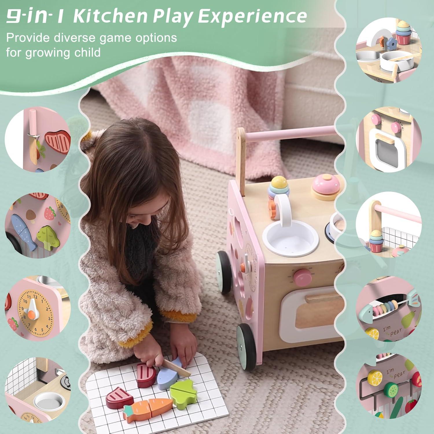 Andador de Madera 9-en-1 Wiqins con Juguetes Sensoriales