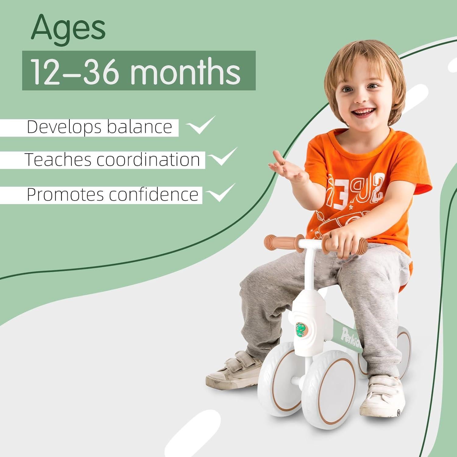 Bicicleta de Equilibrio PerKidern Verde 1-3 Años 4 Ruedas