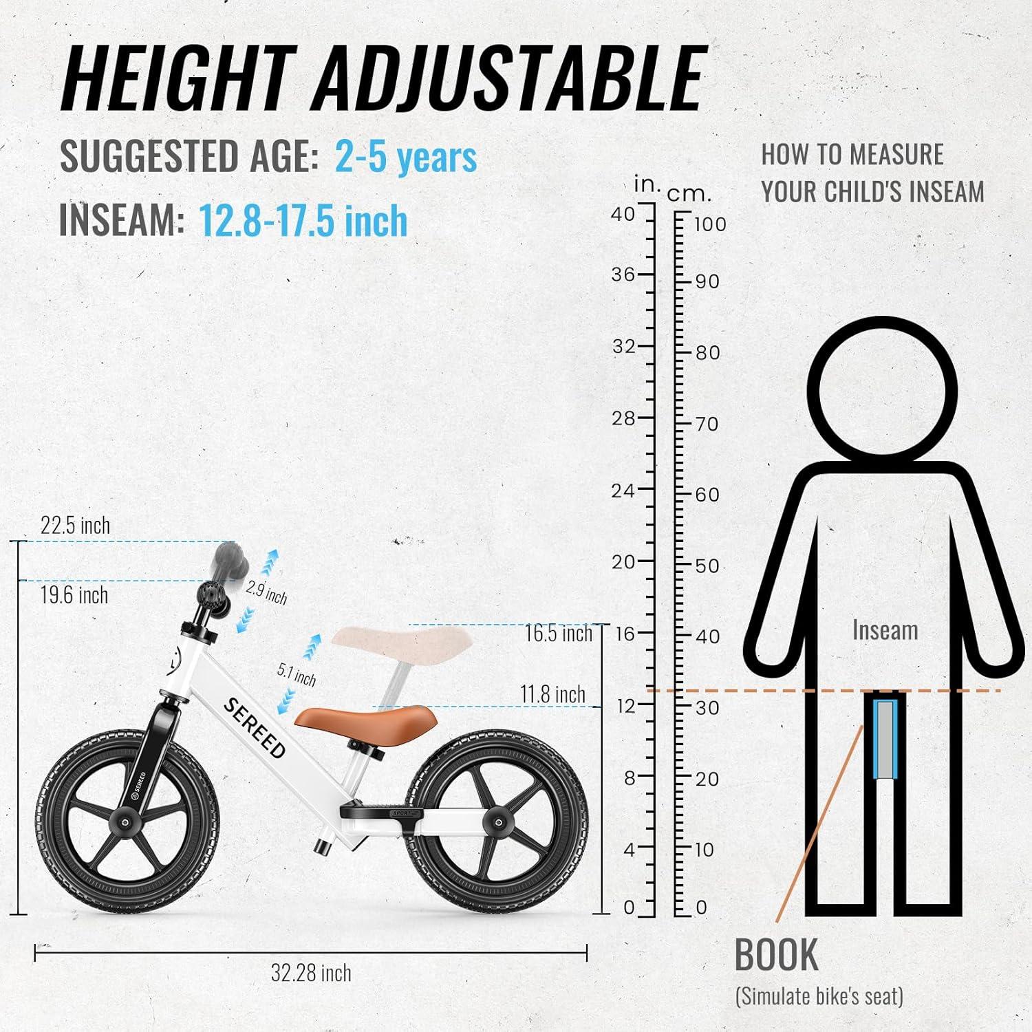 Bicicleta de Equilibrio SEREED para Niños 2-5 Años Blanco