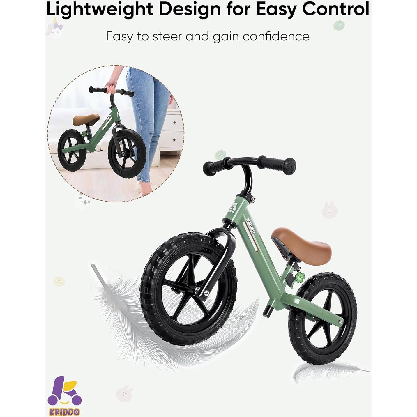 Bicicleta de Equilibrio KRIDDO Verde 30.48 cm para Niños 2-5 Años