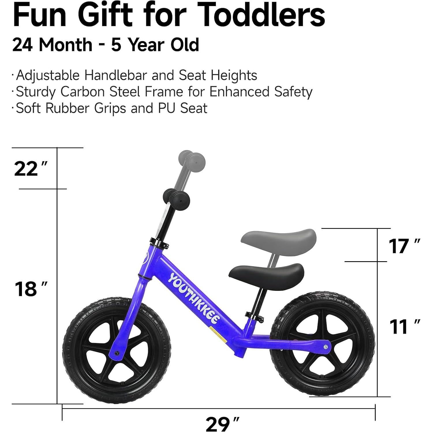 Bicicleta de Equilibrio Youthkkee 12" Azul para Niños 2-5 Años