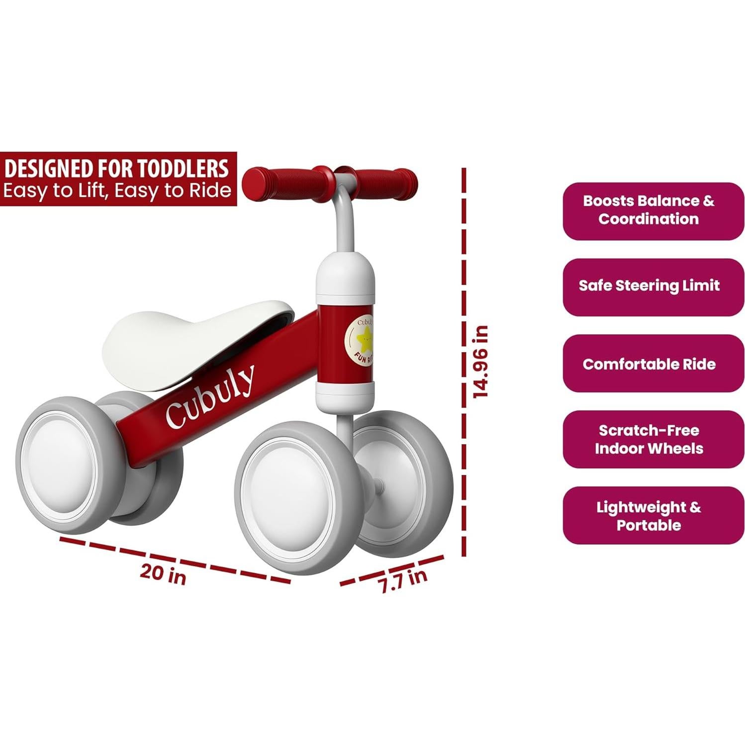 Bicicleta de Equilibrio CUBULY Roja para Niños 12-36 Meses