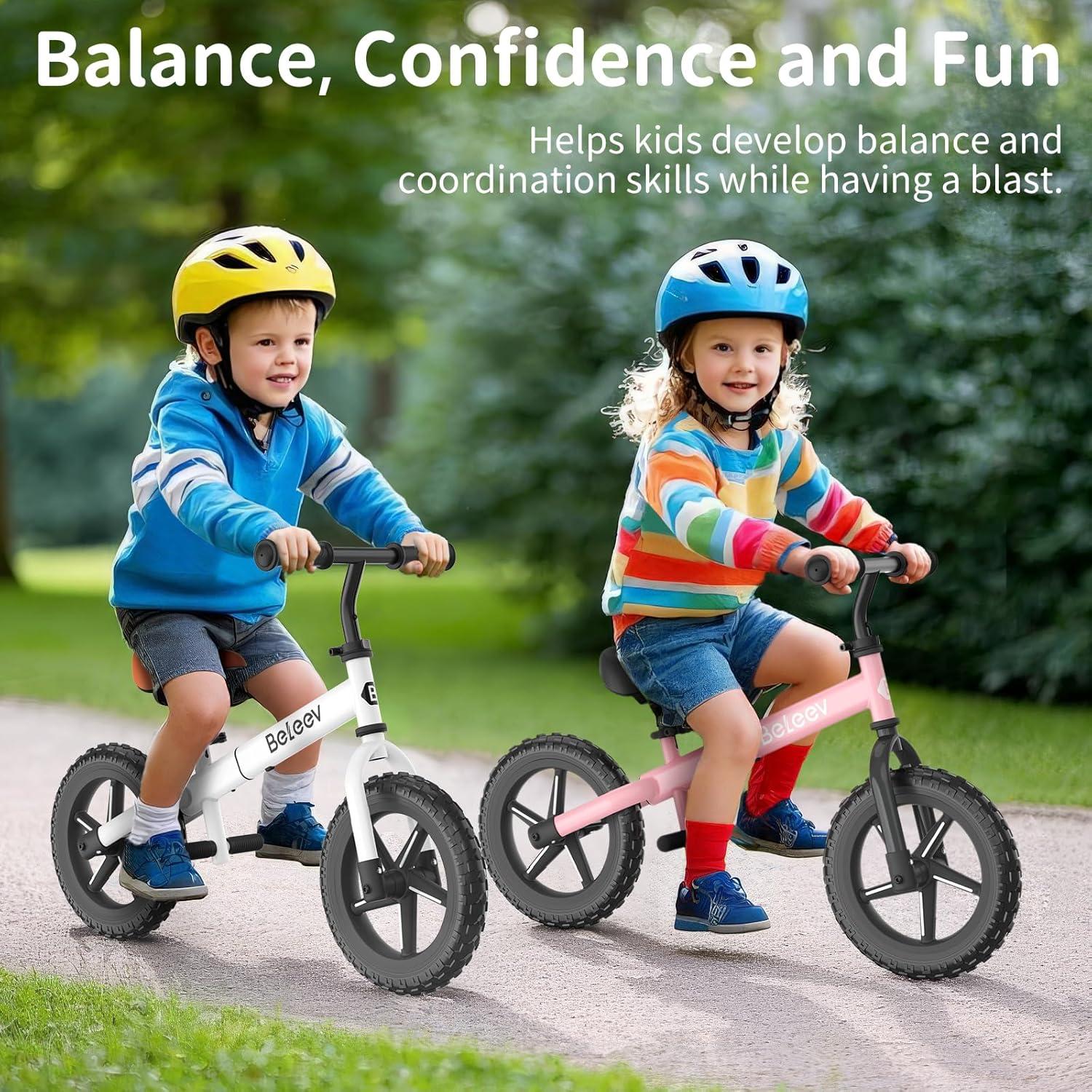 Bicicleta de Equilibrio BELEEV para Niños 2-5 Años 12" Ruedas LED