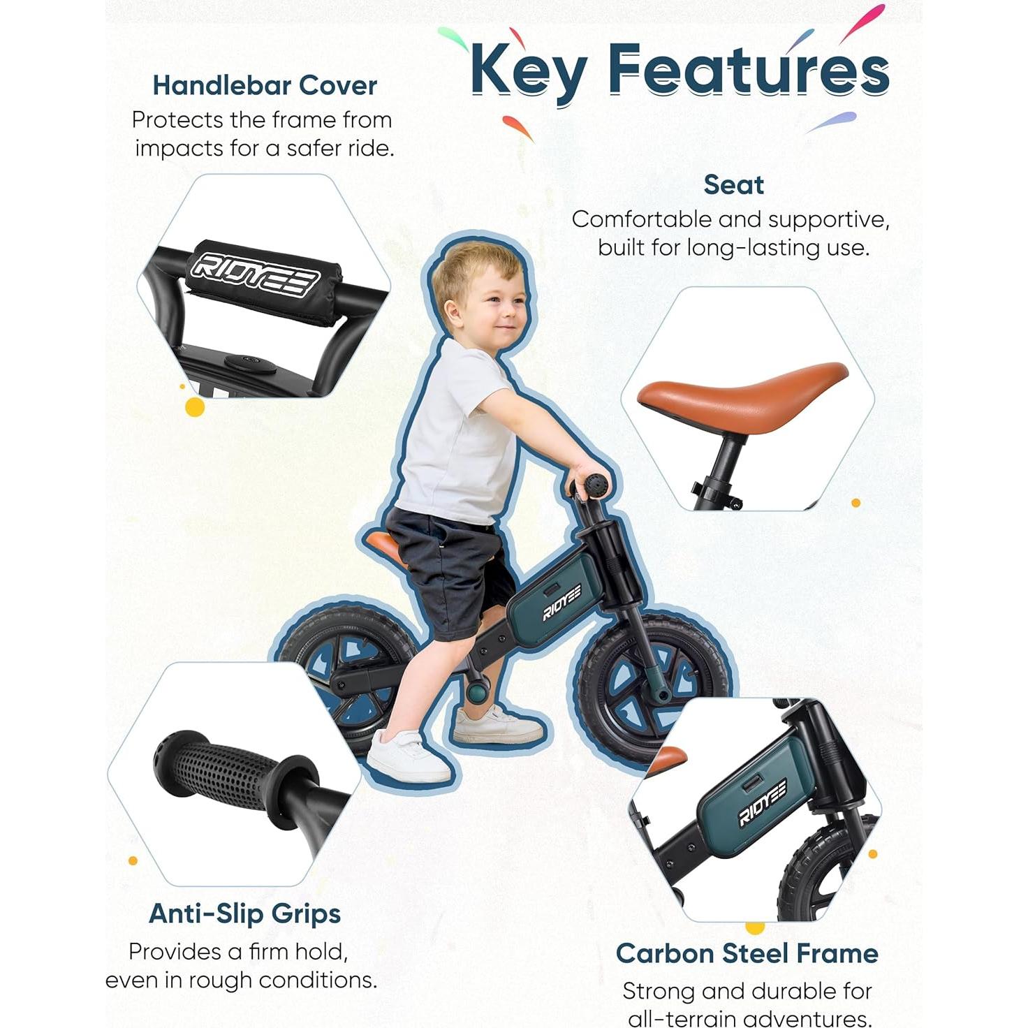 Bicicleta de Equilibrio RIDYEE Verde para Niños 2-5 Años