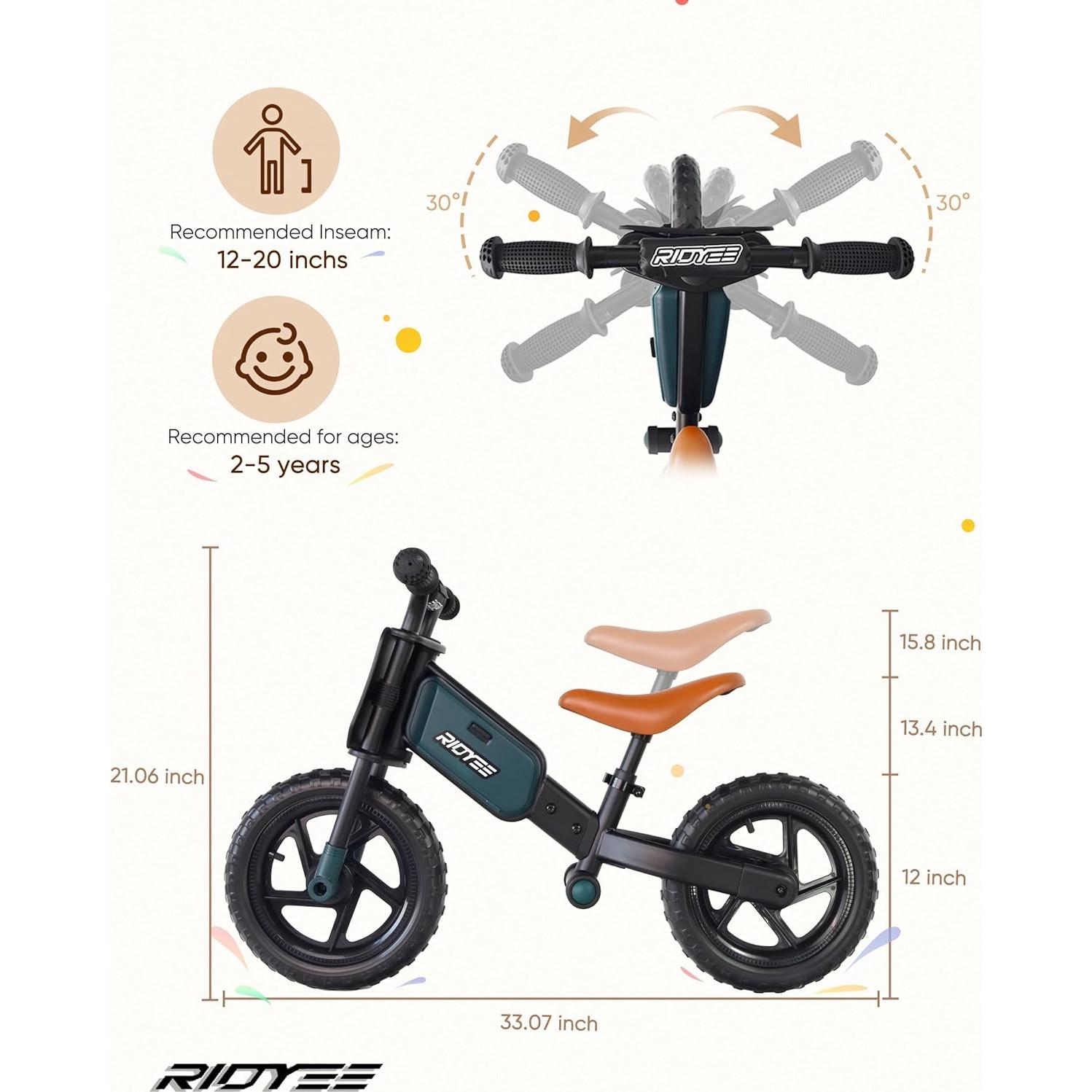 Bicicleta de Equilibrio RIDYEE Verde para Niños 2-5 Años