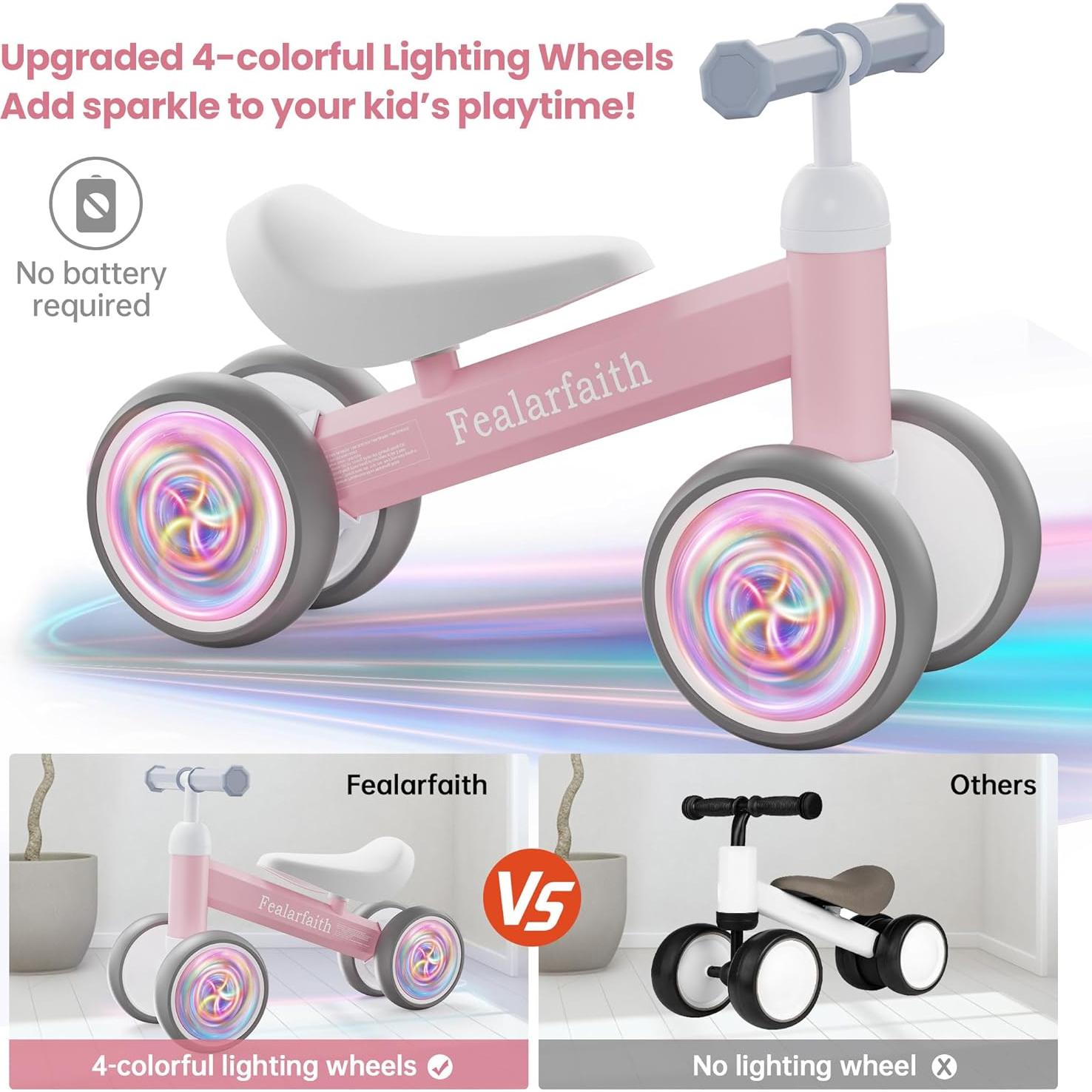 Bicicleta de Equilibrio Rosa para Bebés 1-2 Años 4 Ruedas