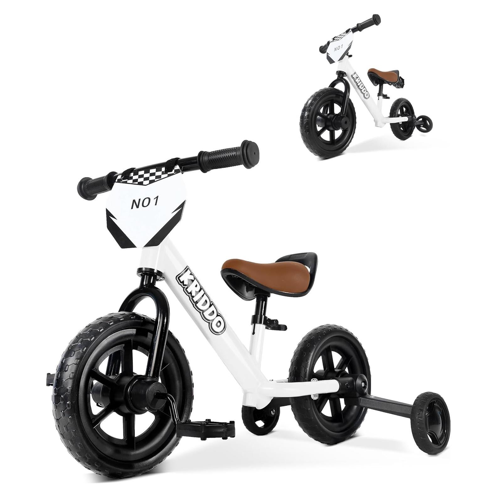 Triciclo 2-en-1 KRIDDO para Niños Blanco - Bicicleta de Equilibrio