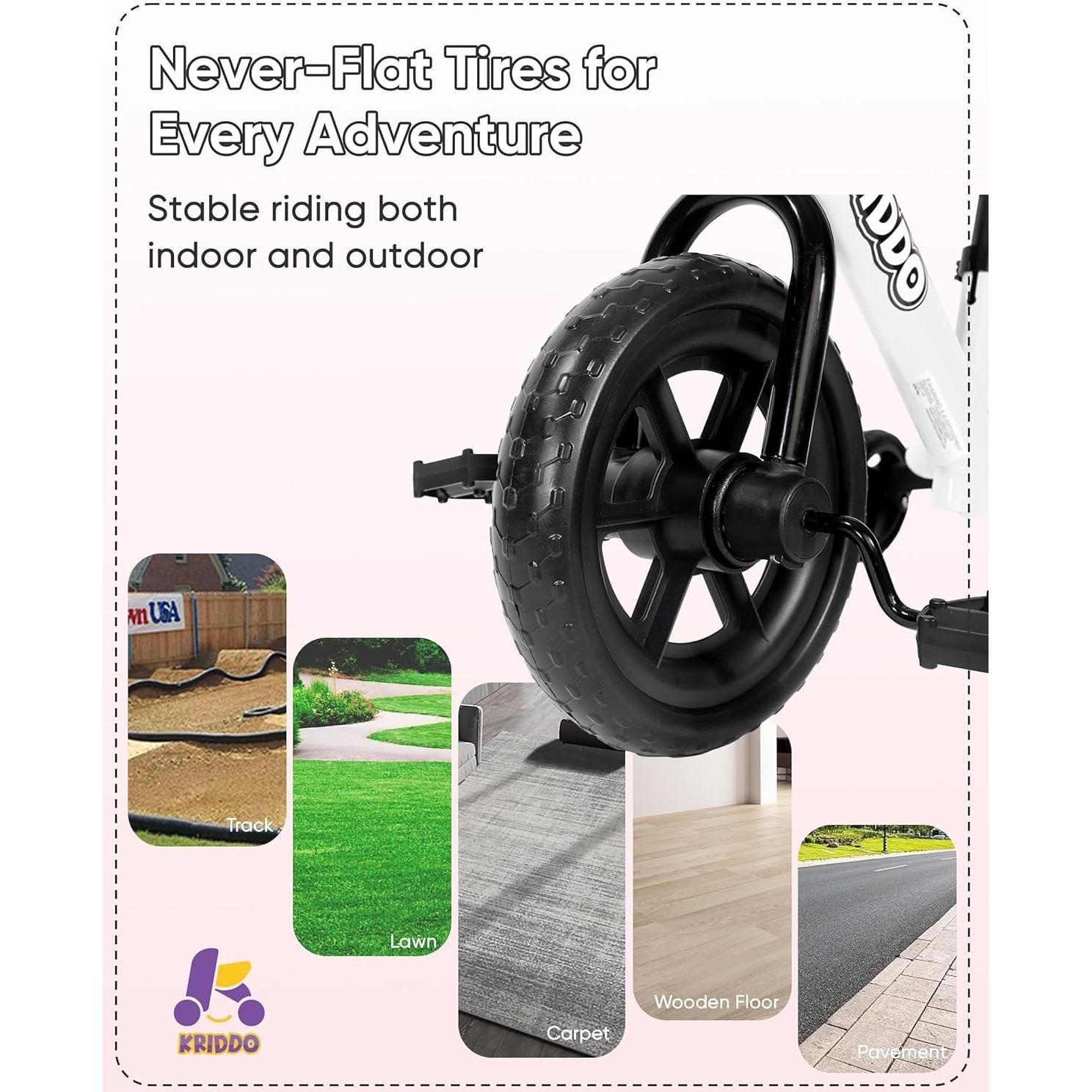 Triciclo 2-en-1 KRIDDO para Niños Blanco - Bicicleta de Equilibrio