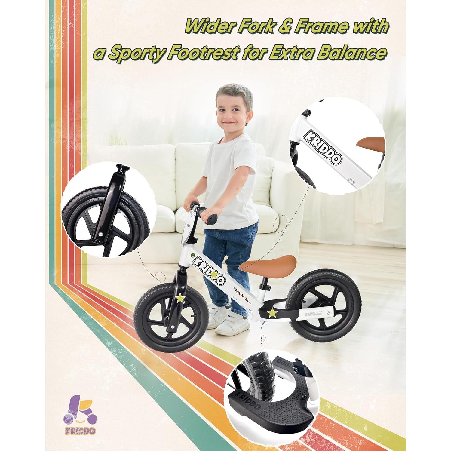 Bicicleta de Equilibrio KRIDDO Blanca para Niños 2-5 Años