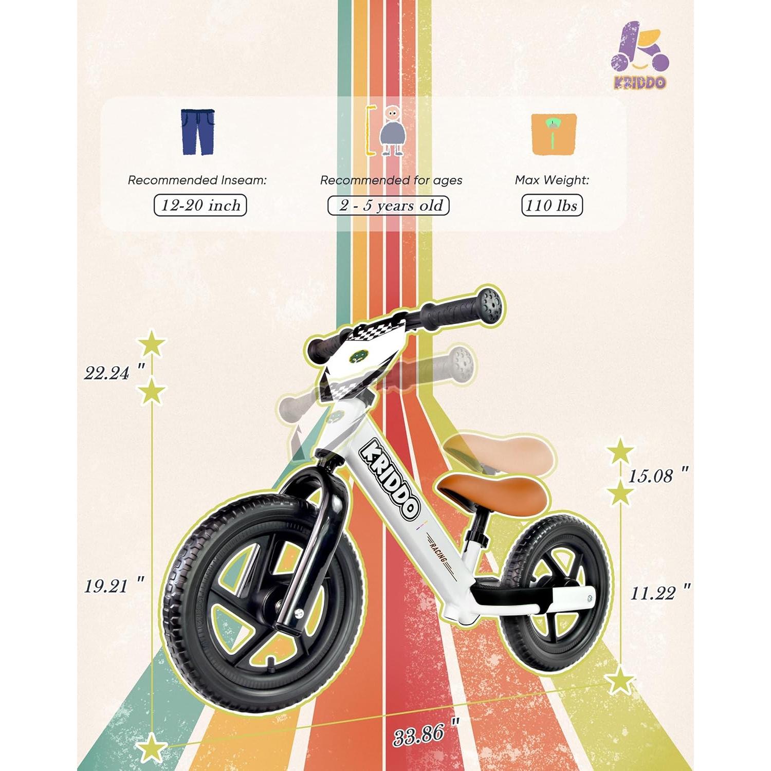 Bicicleta de Equilibrio KRIDDO Blanca para Niños 2-5 Años