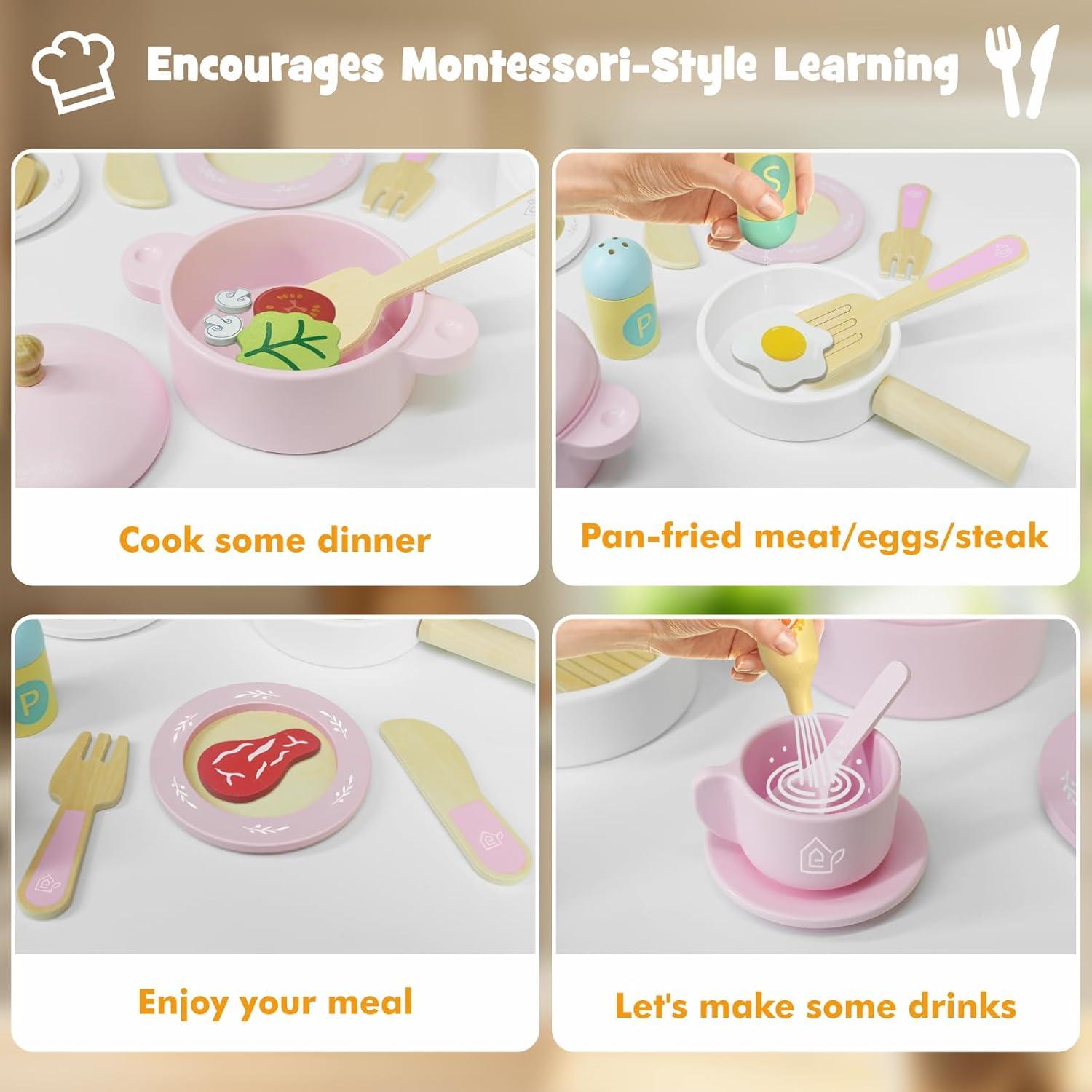 Set de Cocina de Madera SimpliPlay 30PCS para Niños 3-8 Años