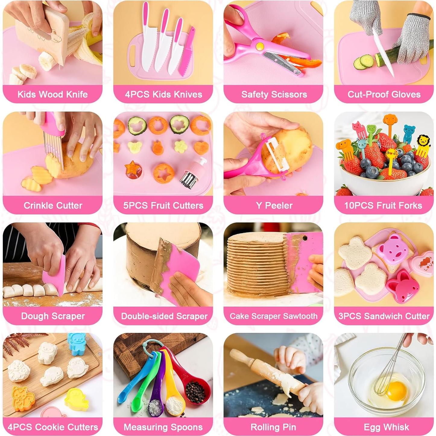 Juego de Cocina para Niños 48PCS con Cuchillos y Delantal