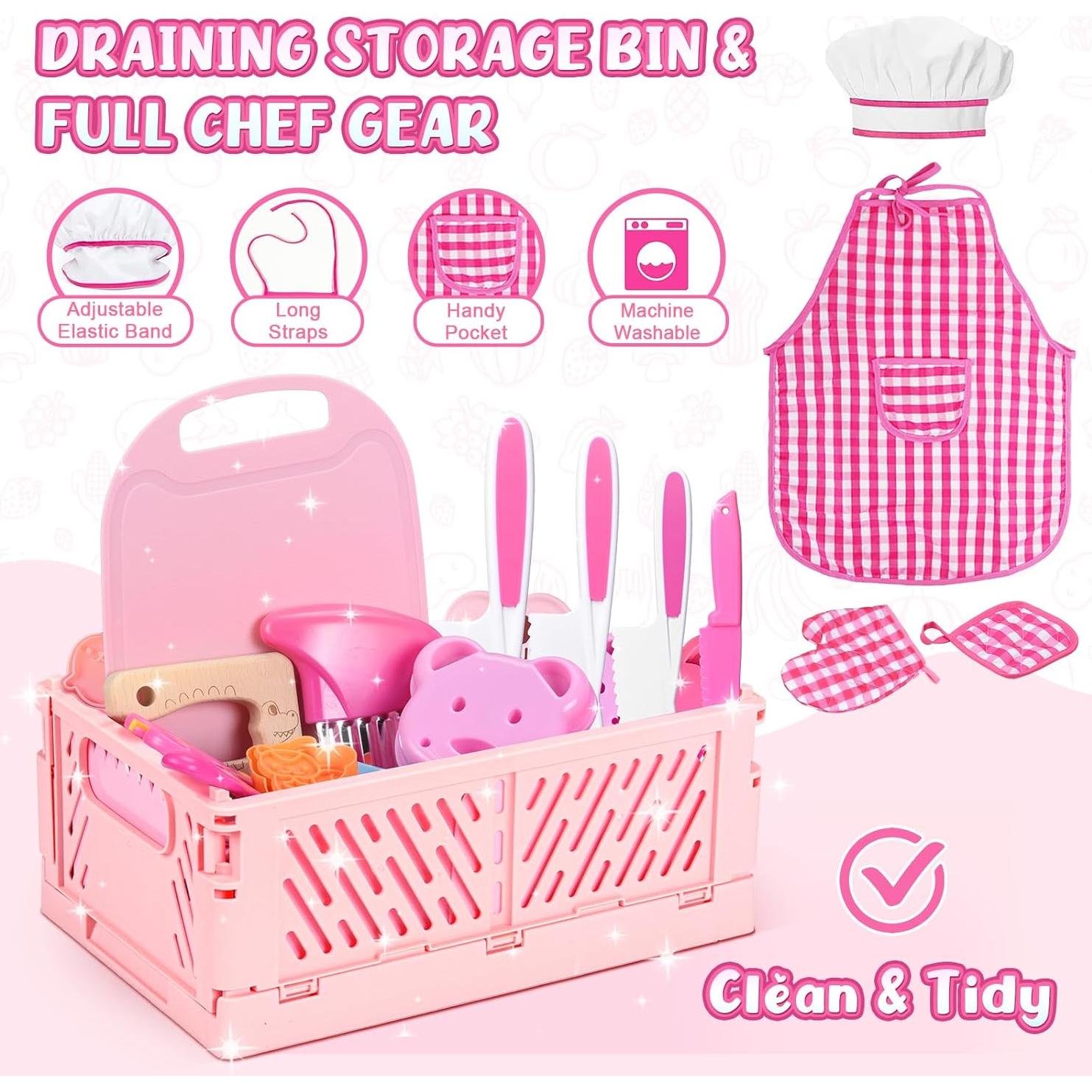 Juego de Cocina para Niños 48PCS con Cuchillos y Delantal