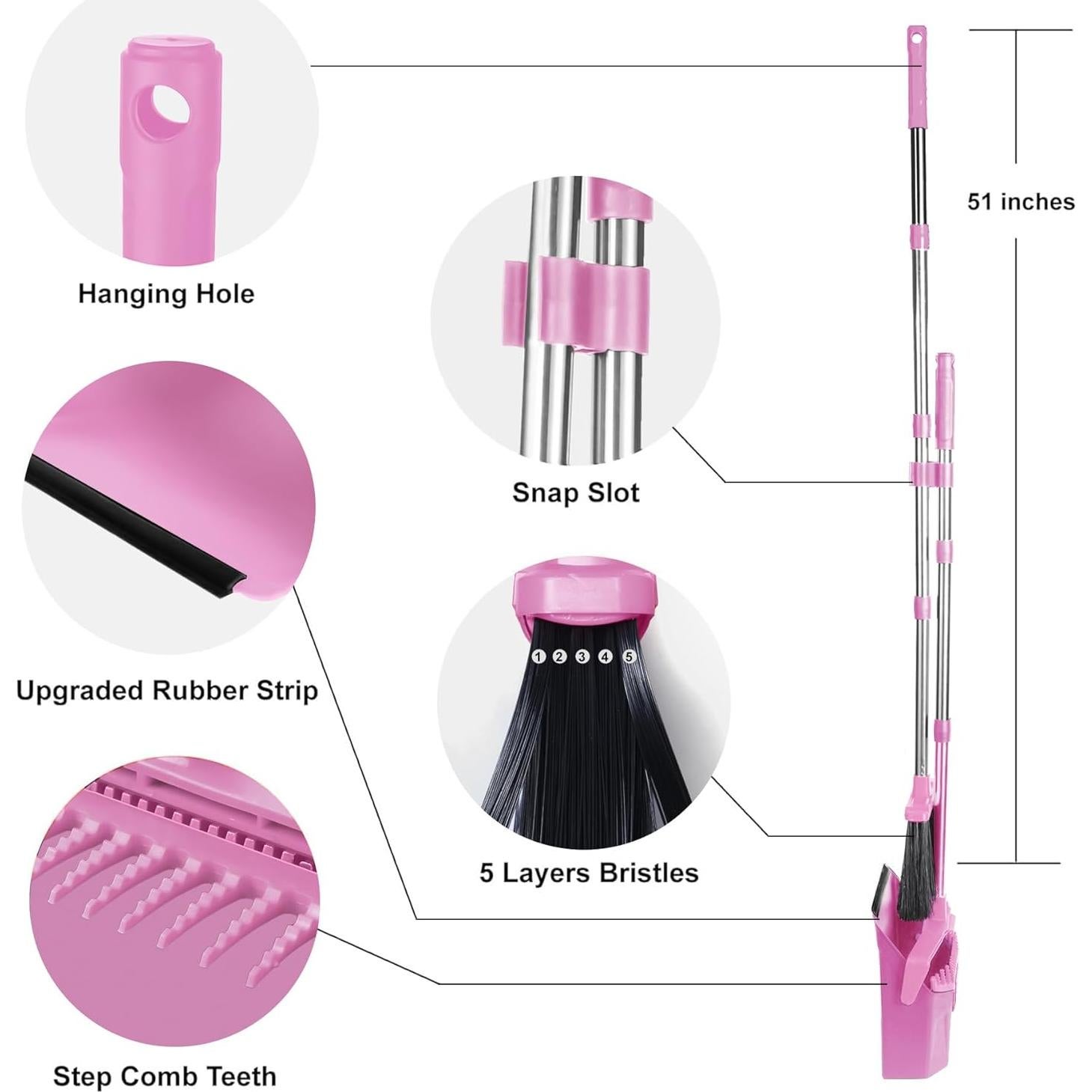 Juego de Escoba y Recogedor Tiumso Rosa 51" para Limpieza