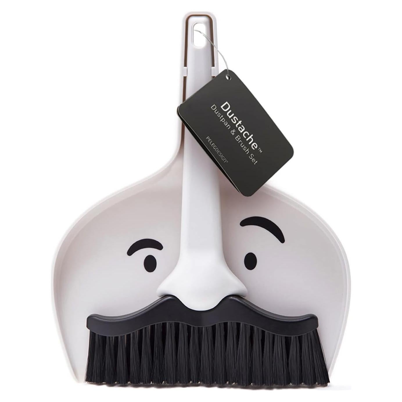 Peleg Design Dustache Small Dustpan and Brush Set, Mini Broom and Dustpan Set, Mustache Design, Small Broom and Dustpan Set, for Home & On-The-Go