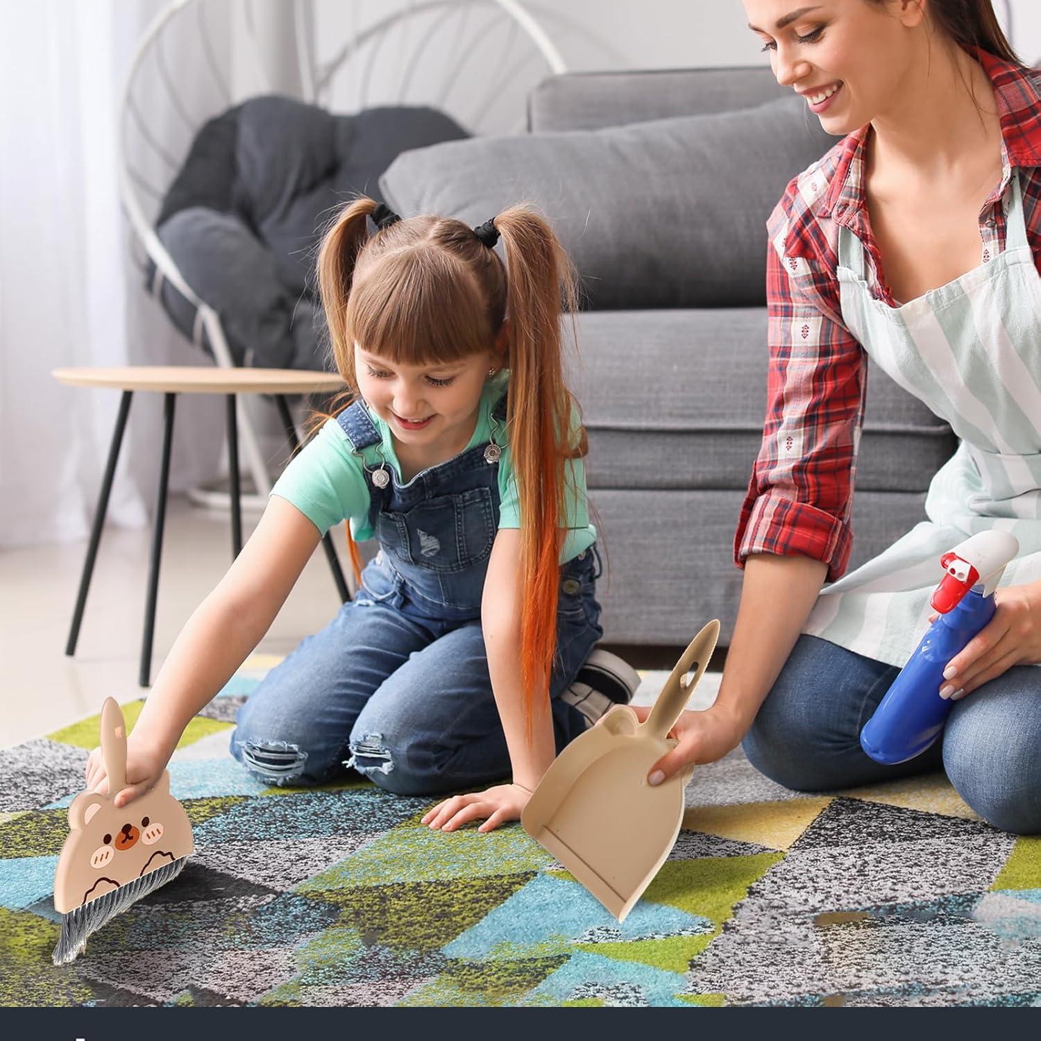 Juego de Escoba y Recogedor Ouligay Mini Oso Marrón