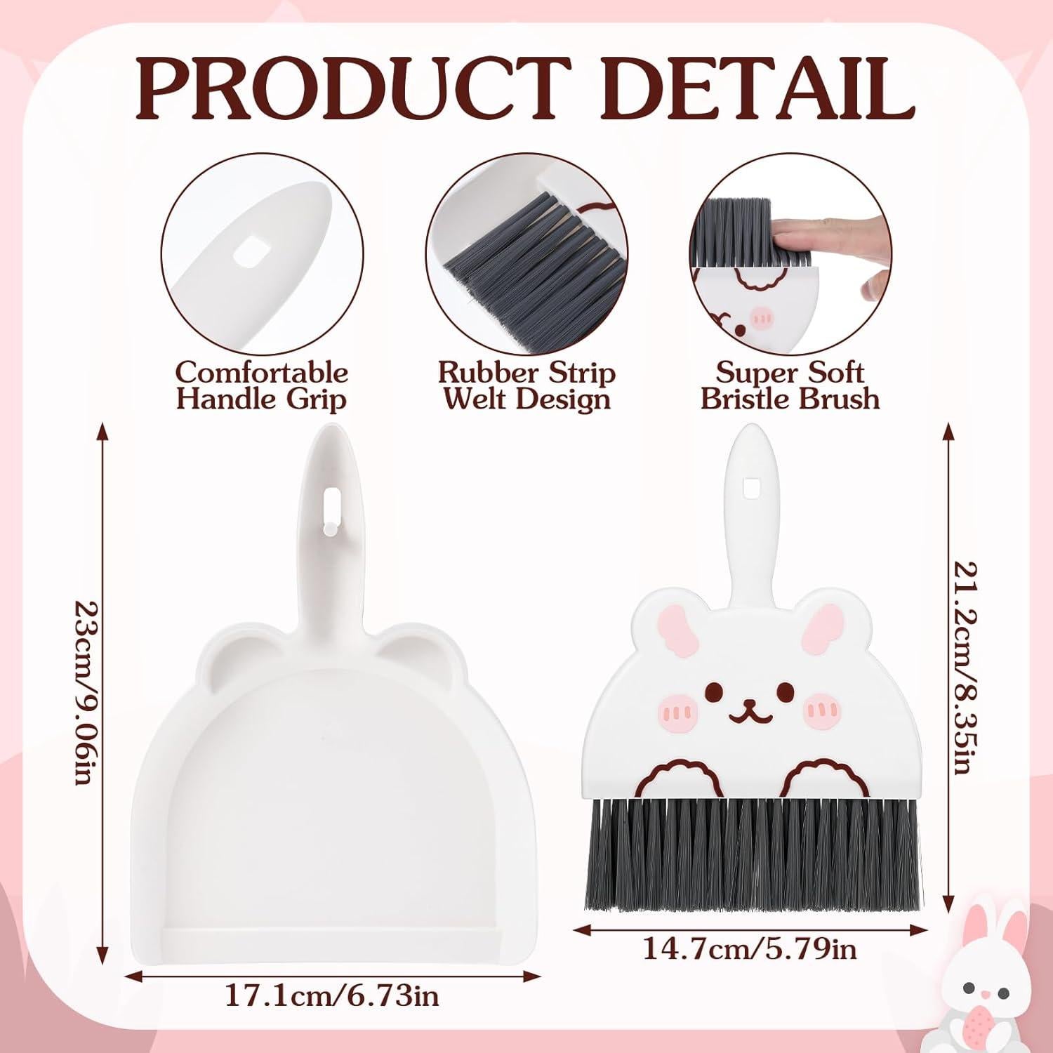 Juego de Escoba y Recogedor Mini Ouligay Conejito Blanco