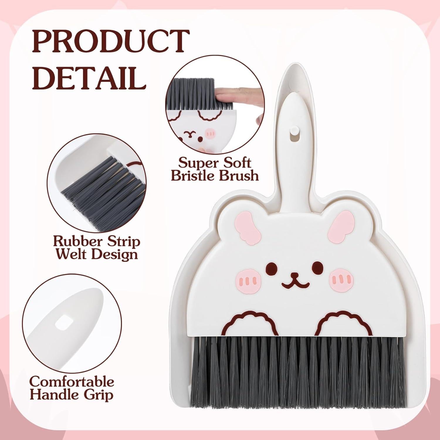 Juego de Escoba y Recogedor Mini Ouligay Conejito Blanco