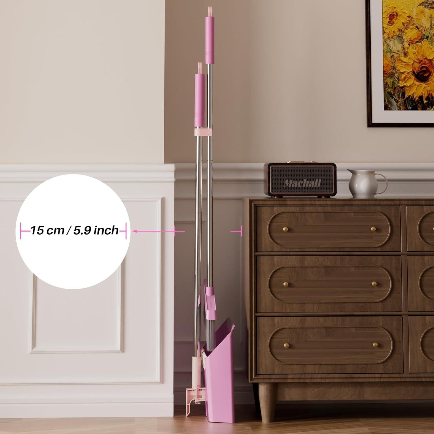 Escoba y Recogedor JOYMOOP Rosa 60 cm, Cerdas Suaves y Ángulo