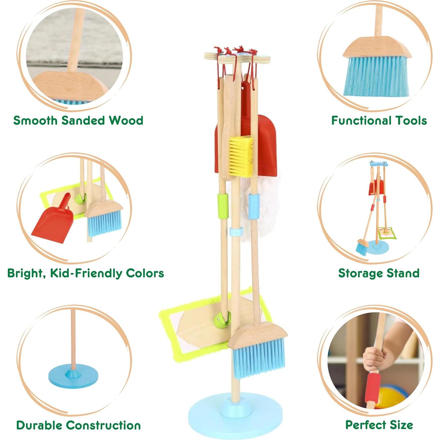 Juego de Limpieza de Madera Toyster's - Escoba, Trapeador y Plumero