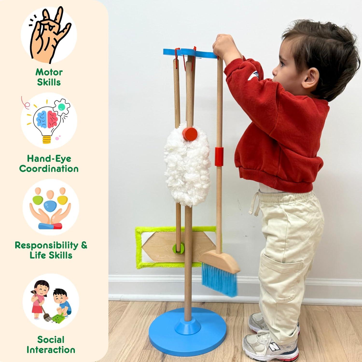 Juego de Limpieza de Madera Toyster's - Escoba, Trapeador y Plumero