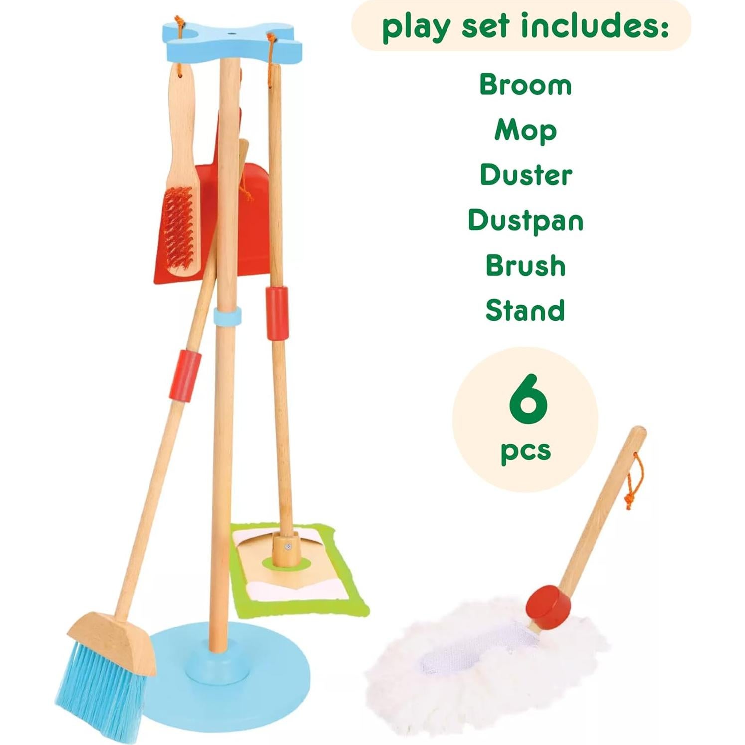 Juego de Limpieza de Madera Toyster's - Escoba, Trapeador y Plumero