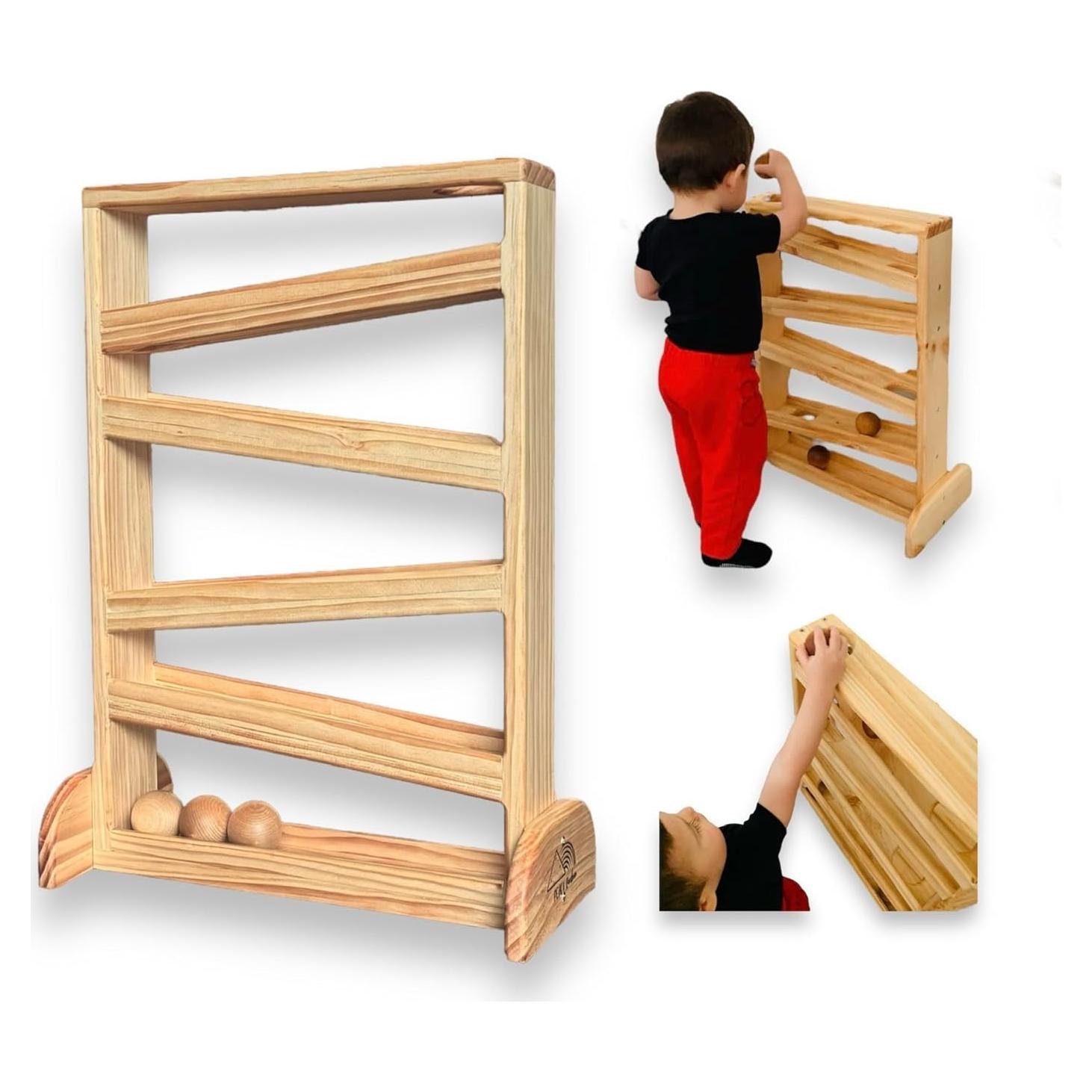 Juguete de Rampa de Bolas Montessori de Madera - Hecho a Mano