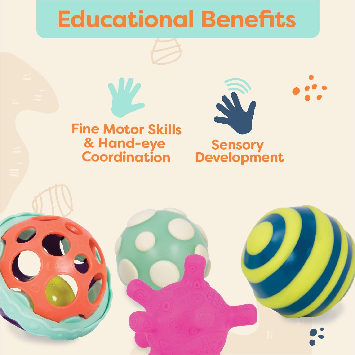 Juego de 4 Pelotas Sensoriales B. juguetes - Bebés 6+ Meses