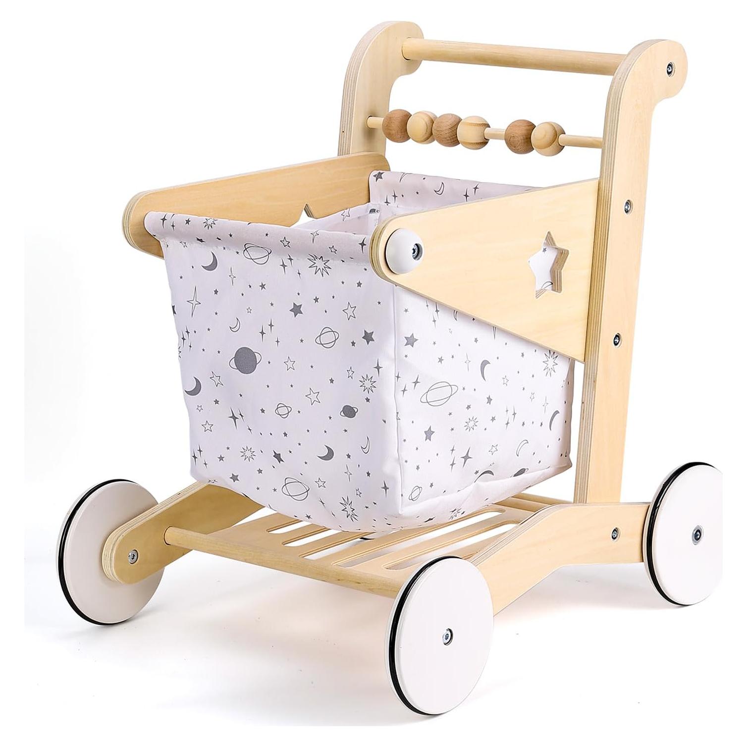 Caminador de Bebé 2-en-1 Woodtoe Carrito de Compras Ajustable