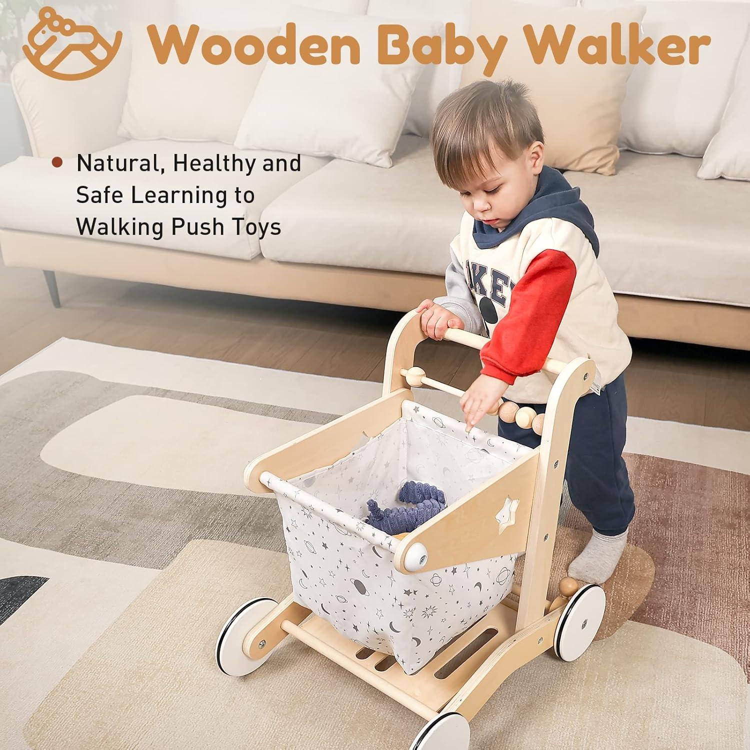 Caminador de Bebé 2-en-1 Woodtoe Carrito de Compras Ajustable