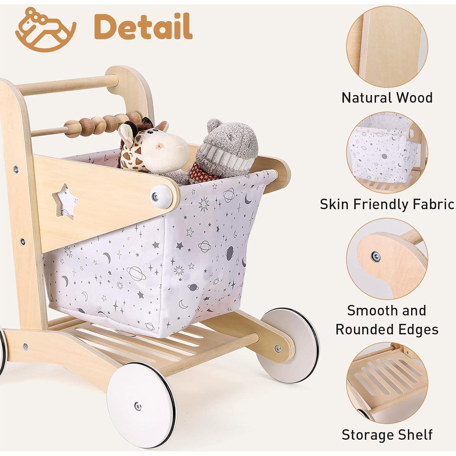 Caminador de Bebé 2-en-1 Woodtoe Carrito de Compras Ajustable